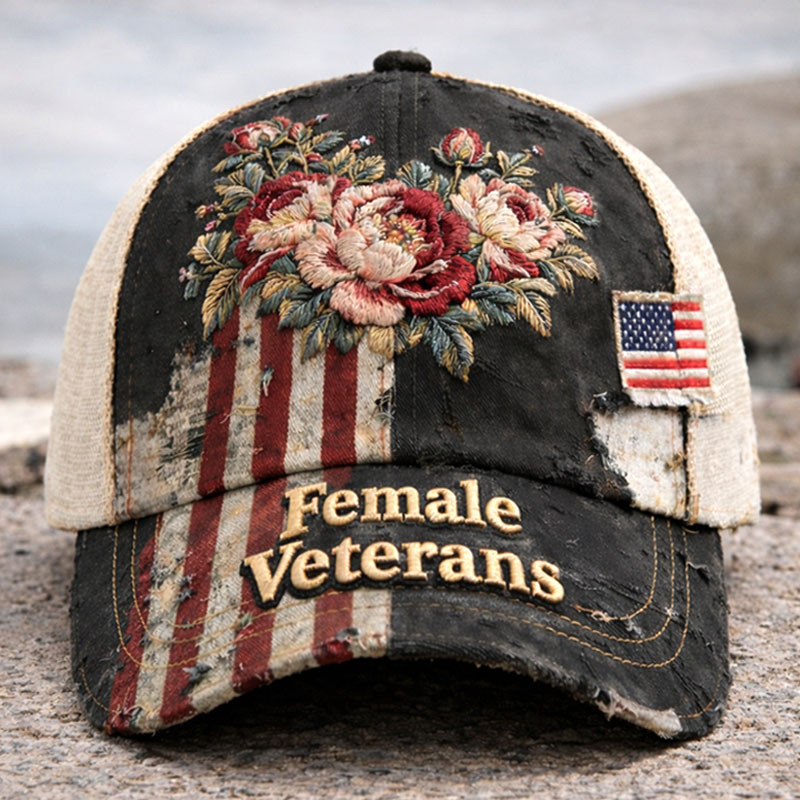 Female Veterans Floral Hat American Flag Logo Baseball Cap Patriotic Gift For Mom
