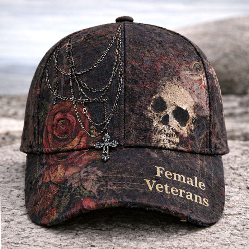Female Veterans Gothic Skull Art Vintage Hat Female Vet Baseball Cap Gift For Her
