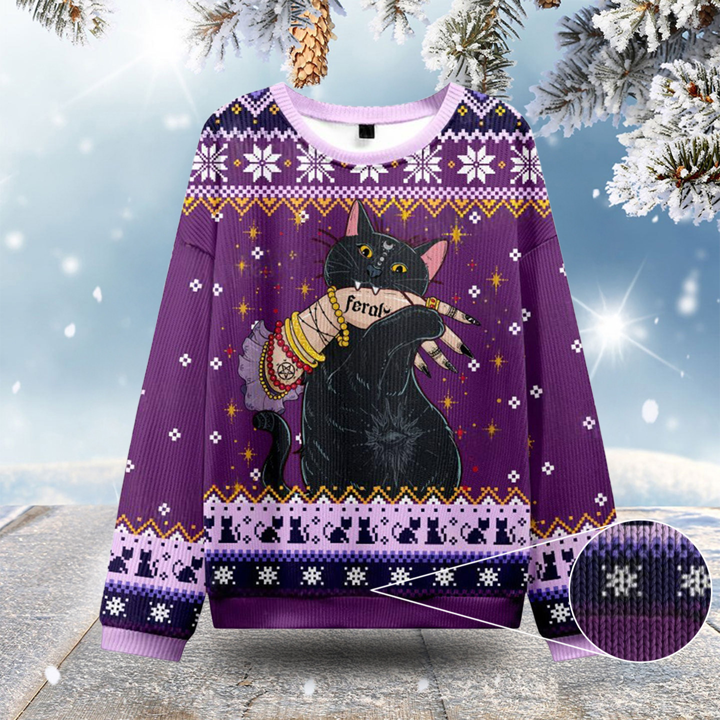 Feral Cat Ugly Christmas Sweatshirts Funny Ugly Xmas Sweaters Gifts For Mom