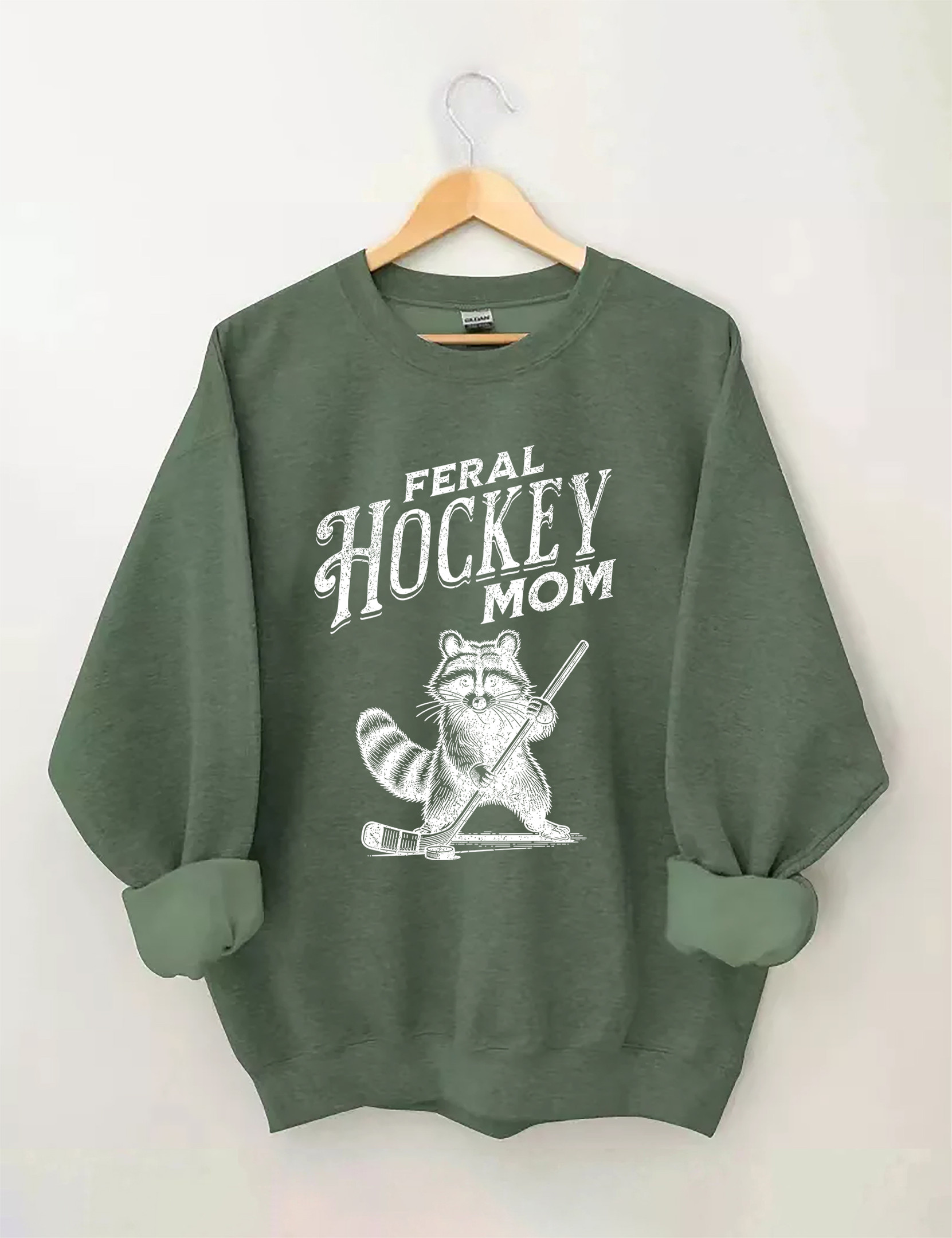 Feral Hockey Mom Sweatshirt Animal Themed Hockey Clothing Gifts For Raccoon Lovers