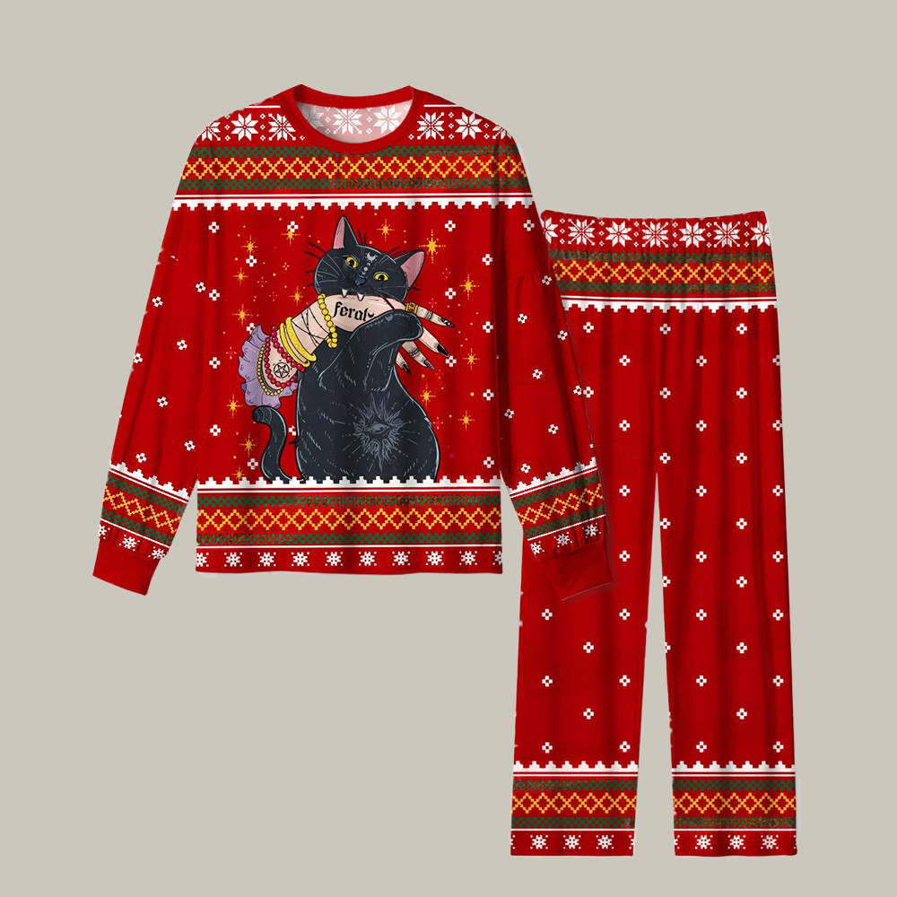 Feral Witch Cat Christmas Pajamas Christmas Apparel Animal Clothing Xmas Gifts For Cat Lovers
