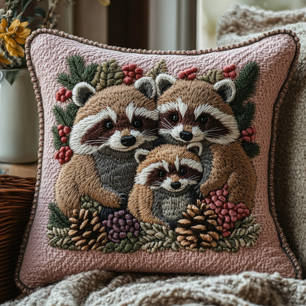 Fern and Fur Quilted Pillow Case Nice Pillow Covers Gifts Raccoon Lovers