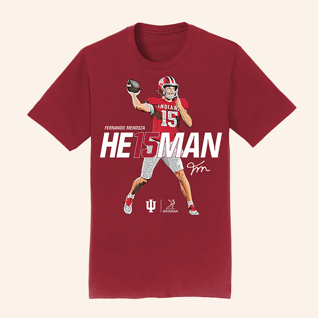 Fernando Mendoza 15 Heisman Trophy Winner Stance 2025 T-Shirt Indiana Football Merch Fan Gifts