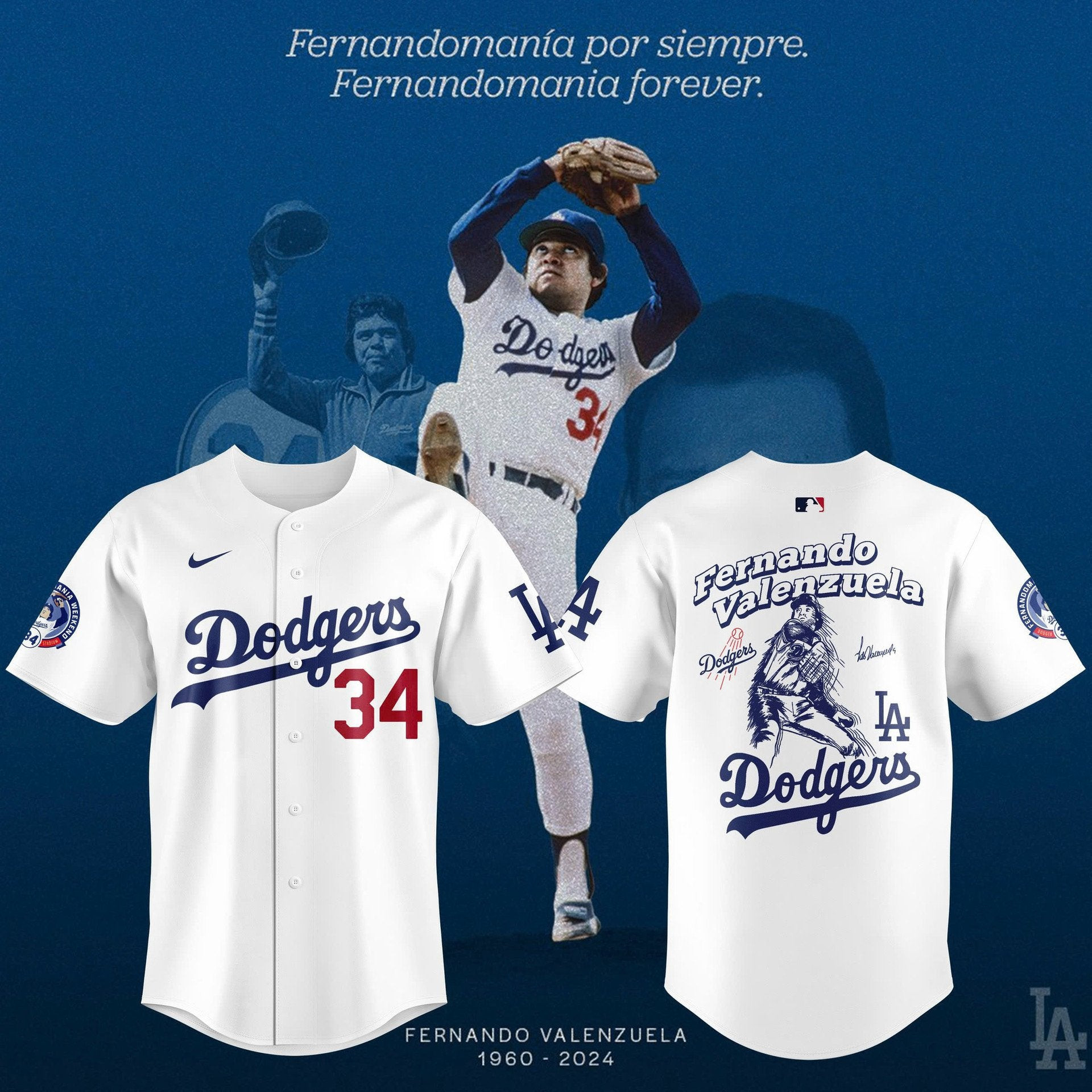 Fernando Valenzuela Forever 34 Los Angeles Dodgers Baseball Jersey Gifts For Baseball Fans