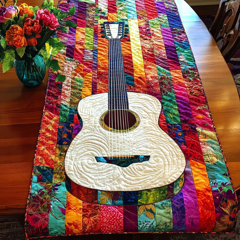 Festival Chords Quilted Table Runner Dining Room Table Decor Gift Ideas For Guitar Players