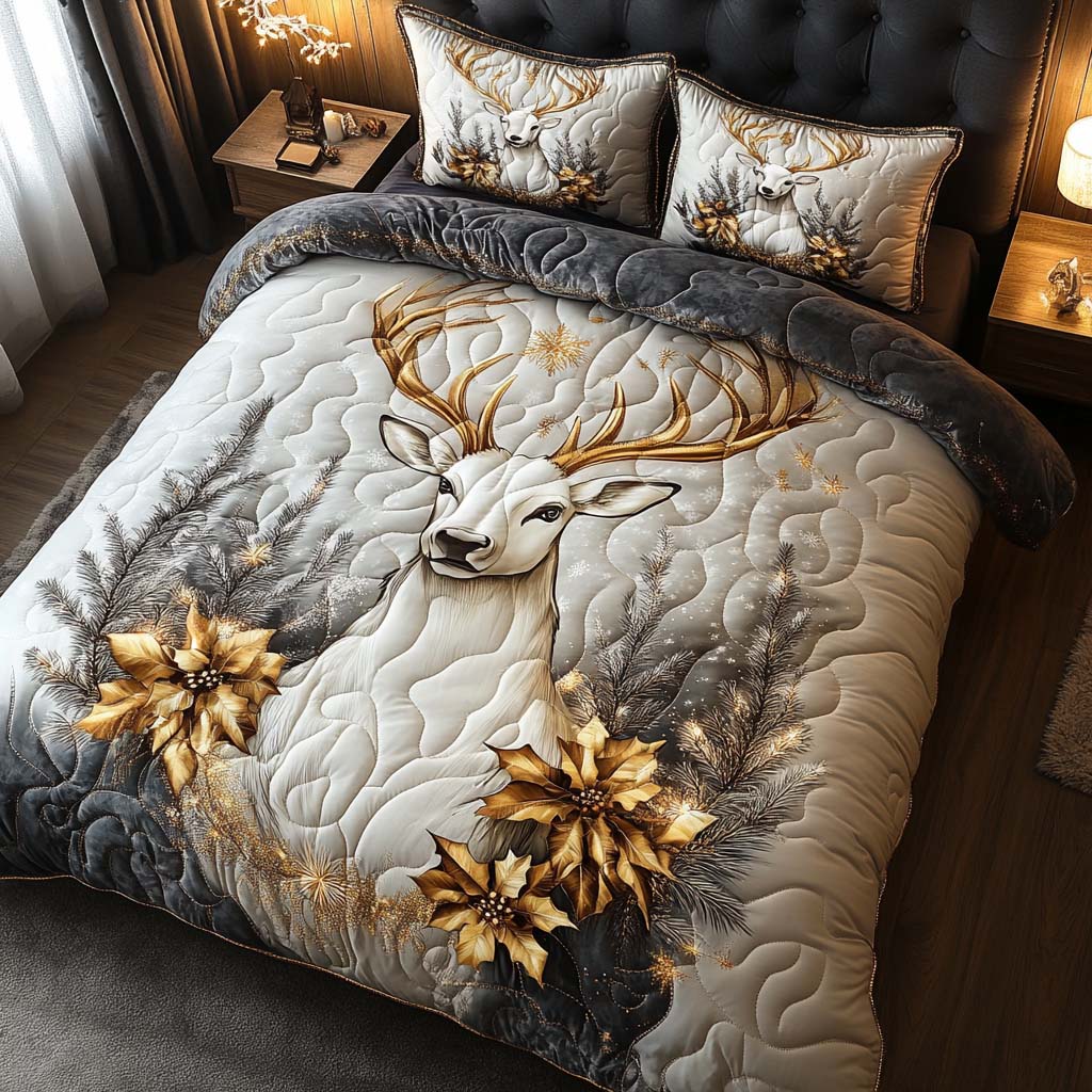 Festive Antler Majesty Quilted Bedding Set Christmas Bedding Sets Christmas Presents For Deer Hunters