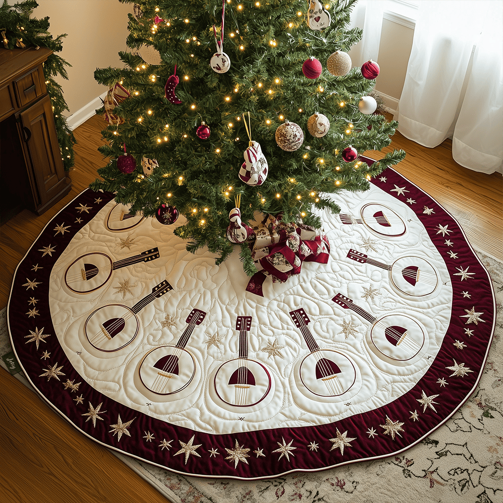 Festive Banjo Quilted Tree Skirt Holiday Christmas Tree Decorations Related Banjo Themed Gifts