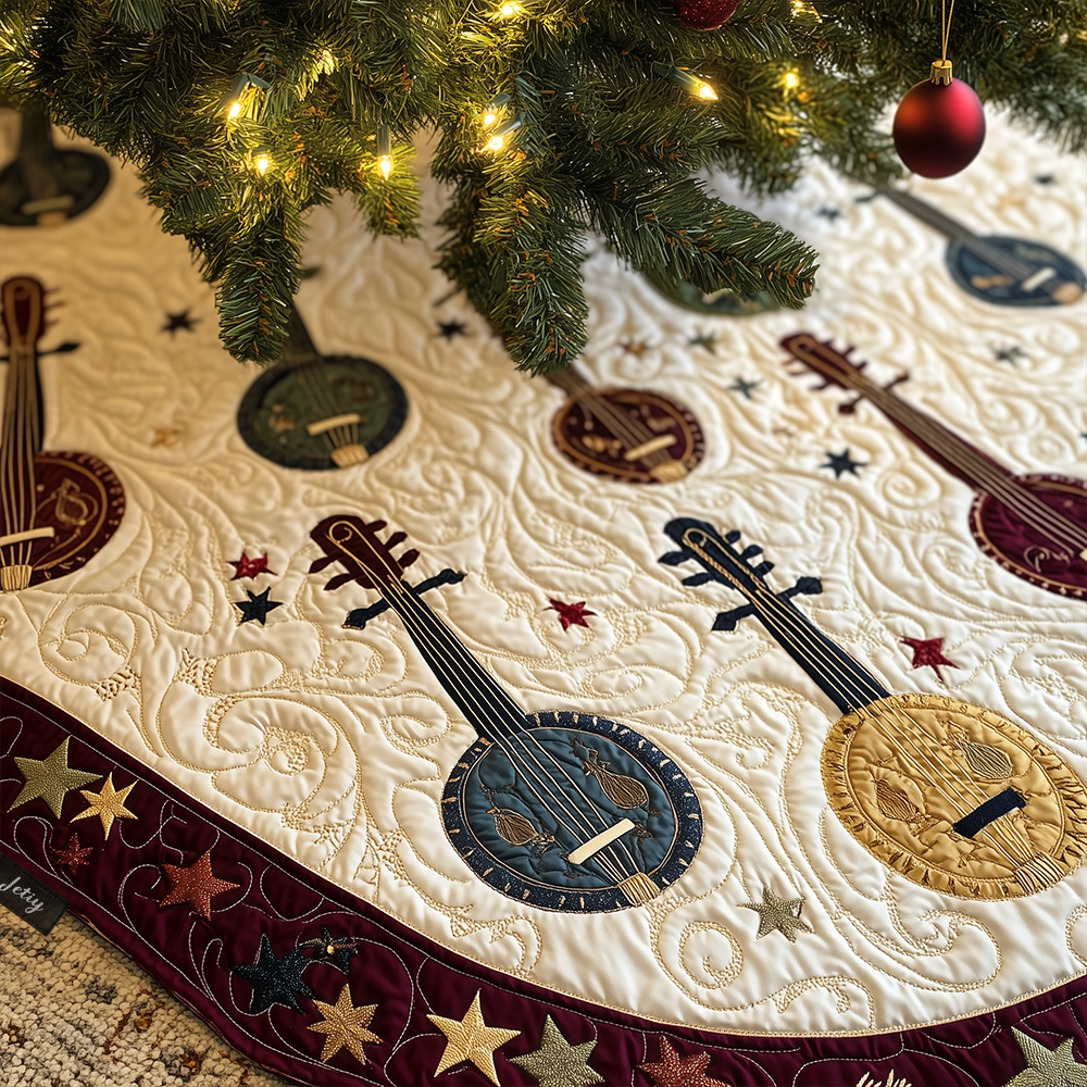 Festive Banjo Quilted Tree Skirt Holiday Christmas Tree Decorations Related Banjo Themed Gifts