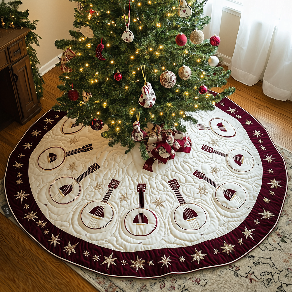 Festive Banjo Quilted Tree Skirt Unique Gift Merch For Friends