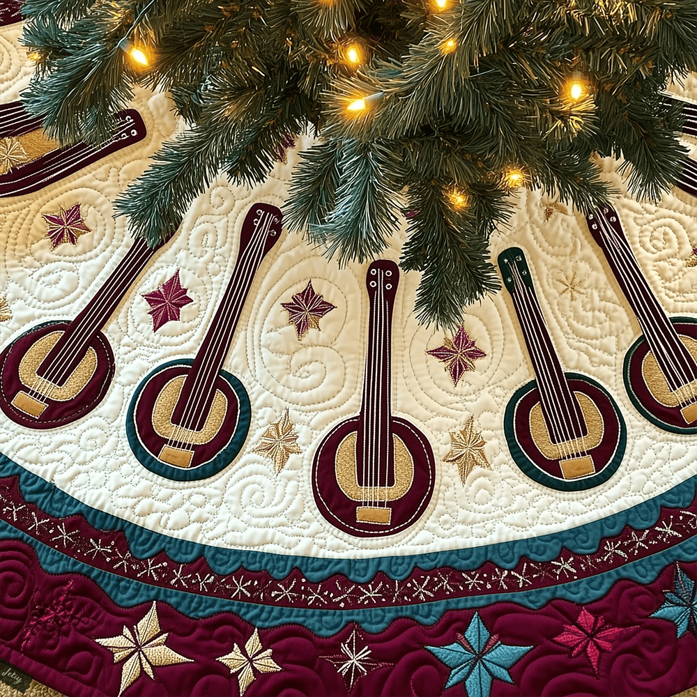 Festive Banjo Quilted Tree Skirt Xmas Tree Decoration Best Gifts For Banjo Lovers Players