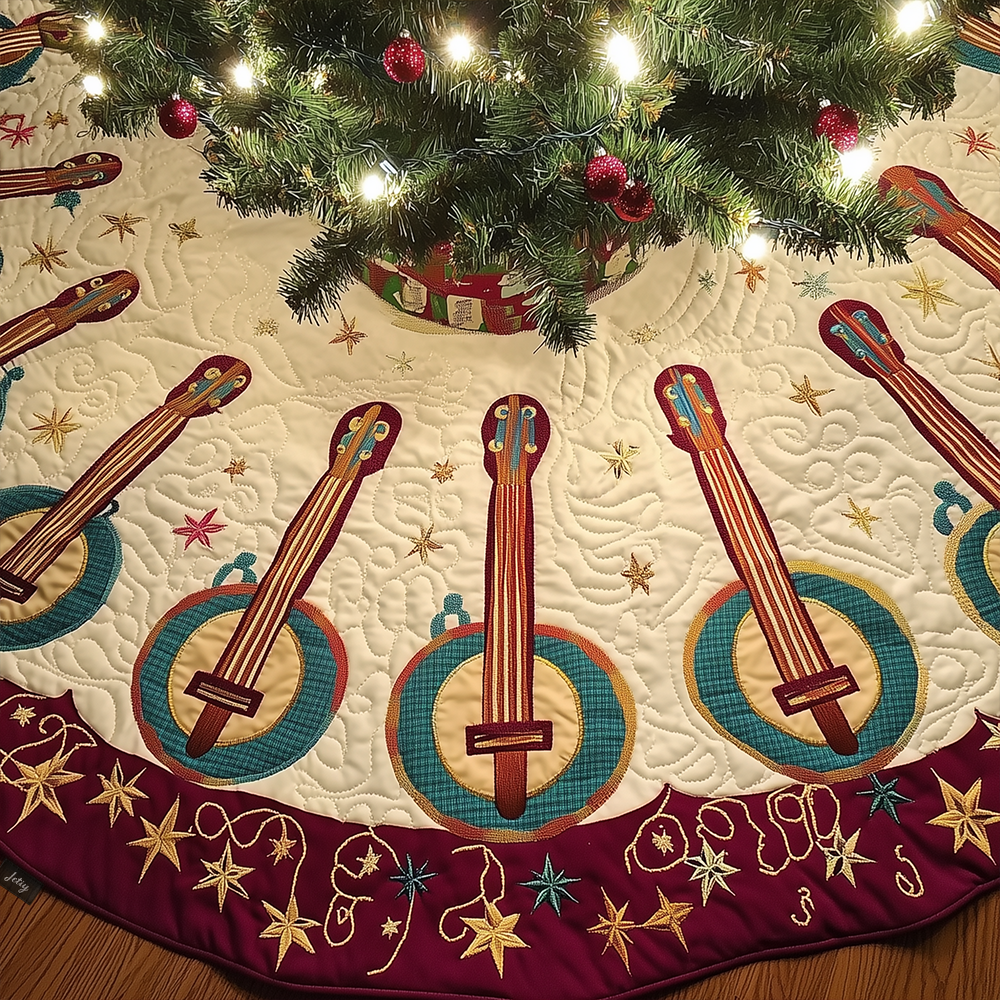 Festive Banjo Quilted Tree Skirt Xmas Tree Decoration Best Gifts For Banjo Lovers Players