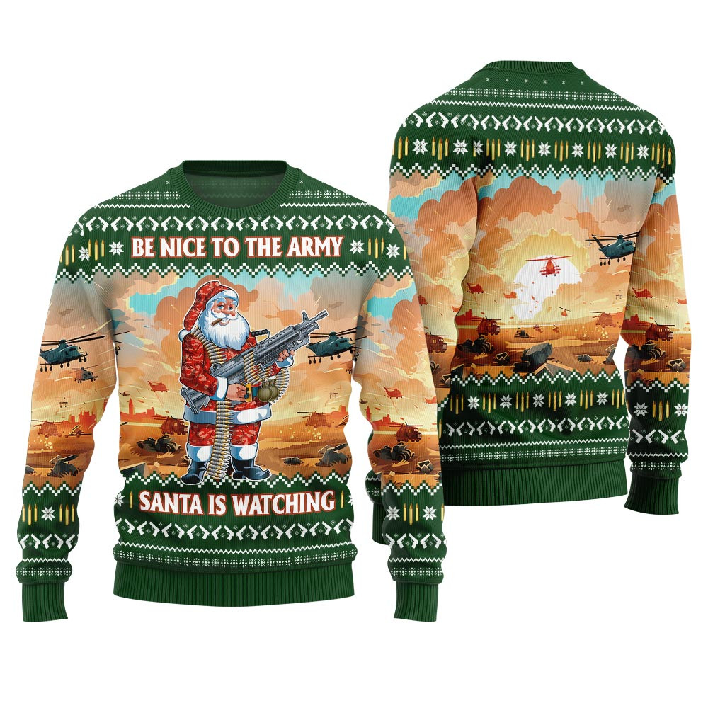 Festive Be Nice To Army Funny Santa Sweater Green Seasonal Gift Merch for Cozy Christmas Vibes