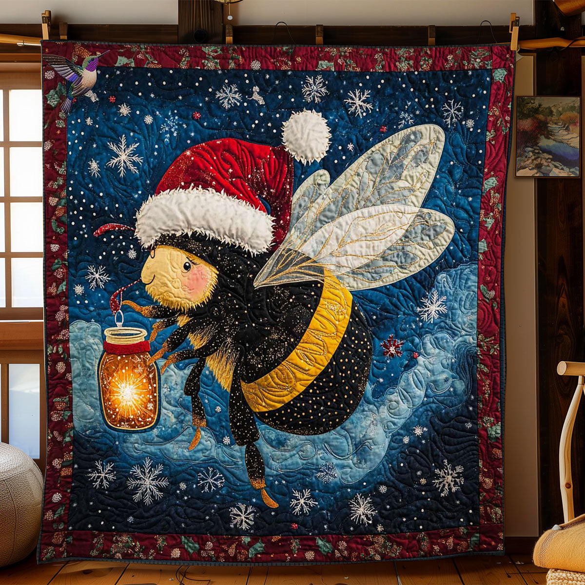 Festive Bee Holiday Christmas Quilt Blanket Mother In Law Christmas Gift