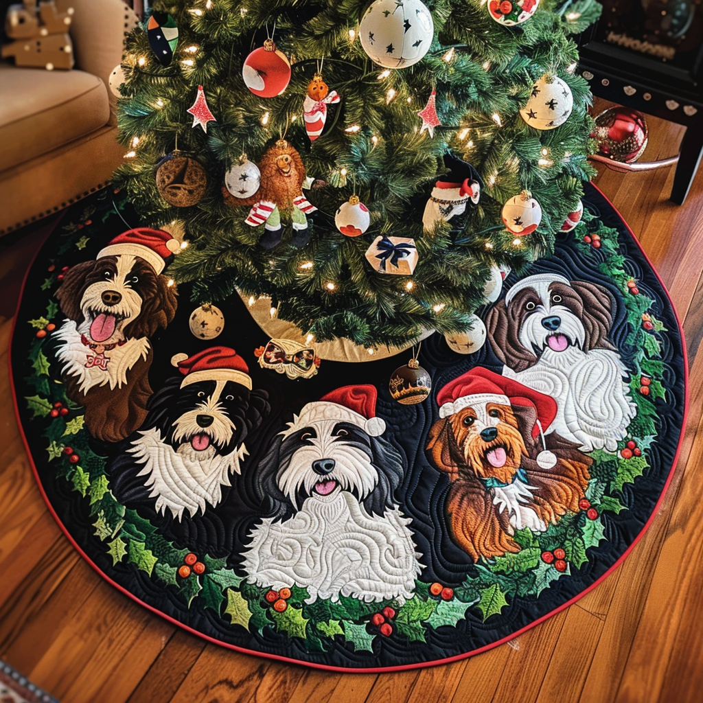 Festive Bernedoodle Magic Christmas Quilted Tree Skirt Cozy Holiday Home Decor Christmas Hearth And Home Decor