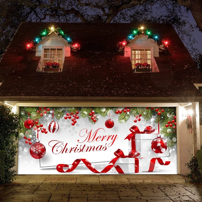 Festive Berries And Baubles Christmas Garage Door Cover Holiday Outside Decor Xmas Gifts