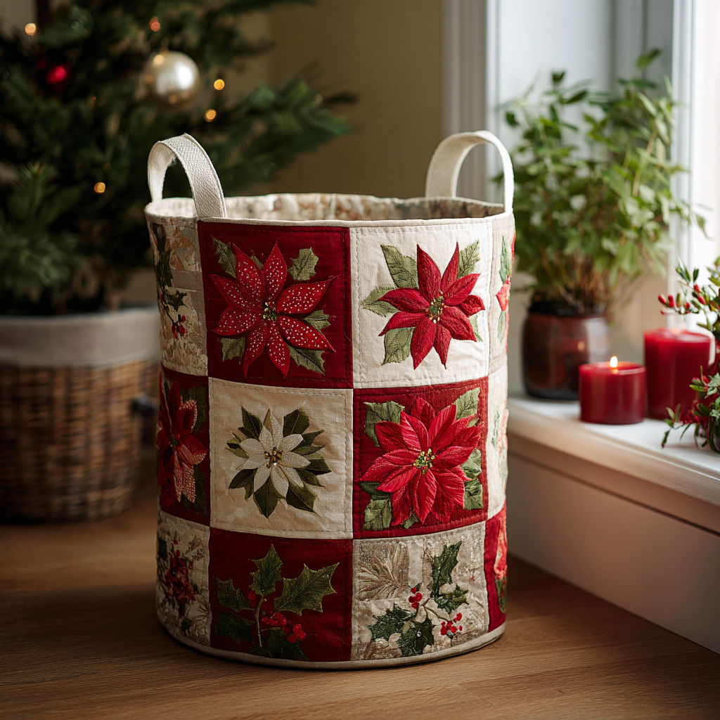 Festive Blossom Quilted Laundry Basket Thoughtful Quilted Basket Gift for Home Essentials
