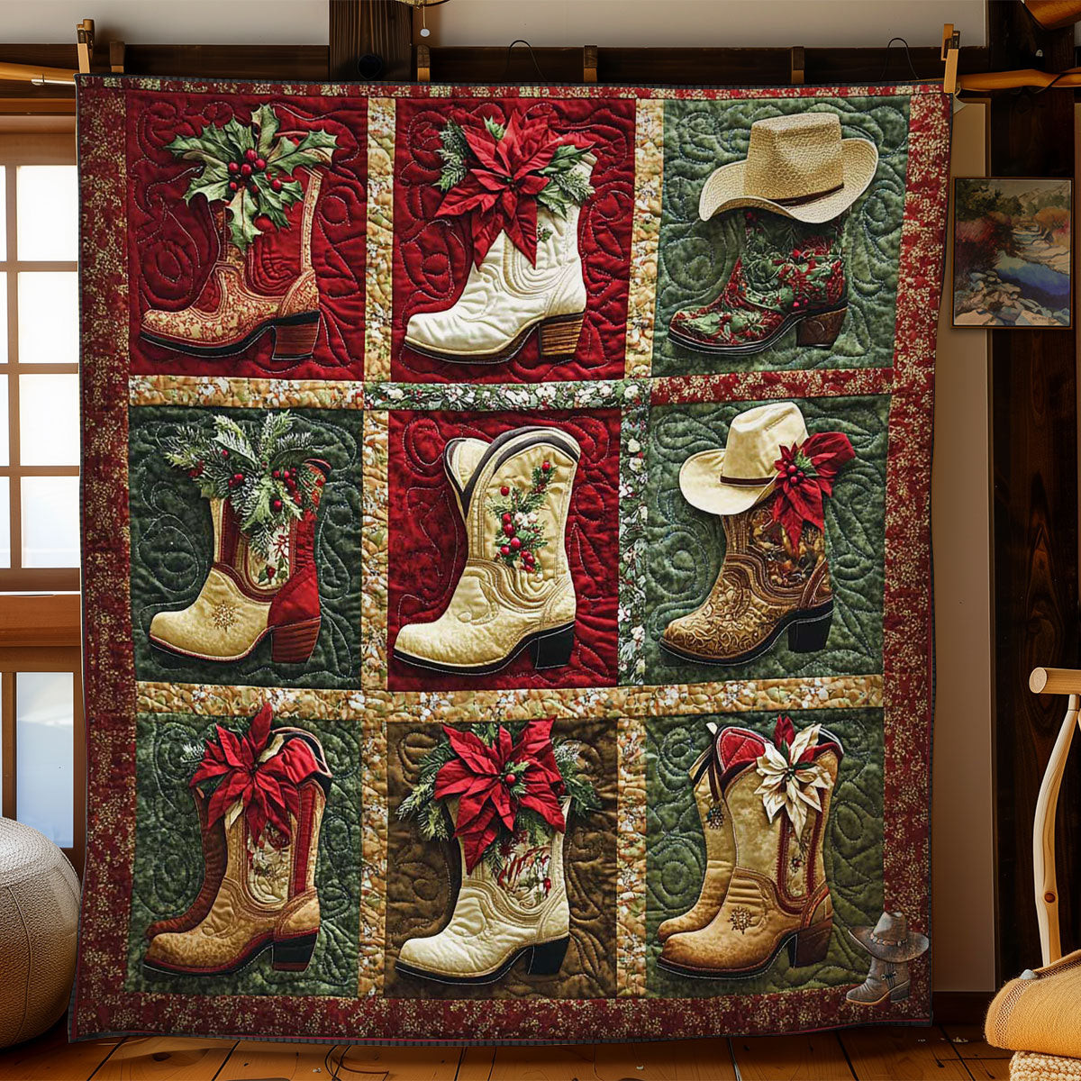 Festive Boots And Hats Holiday Christmas Quilt Blanket Mother In Law Christmas Gift