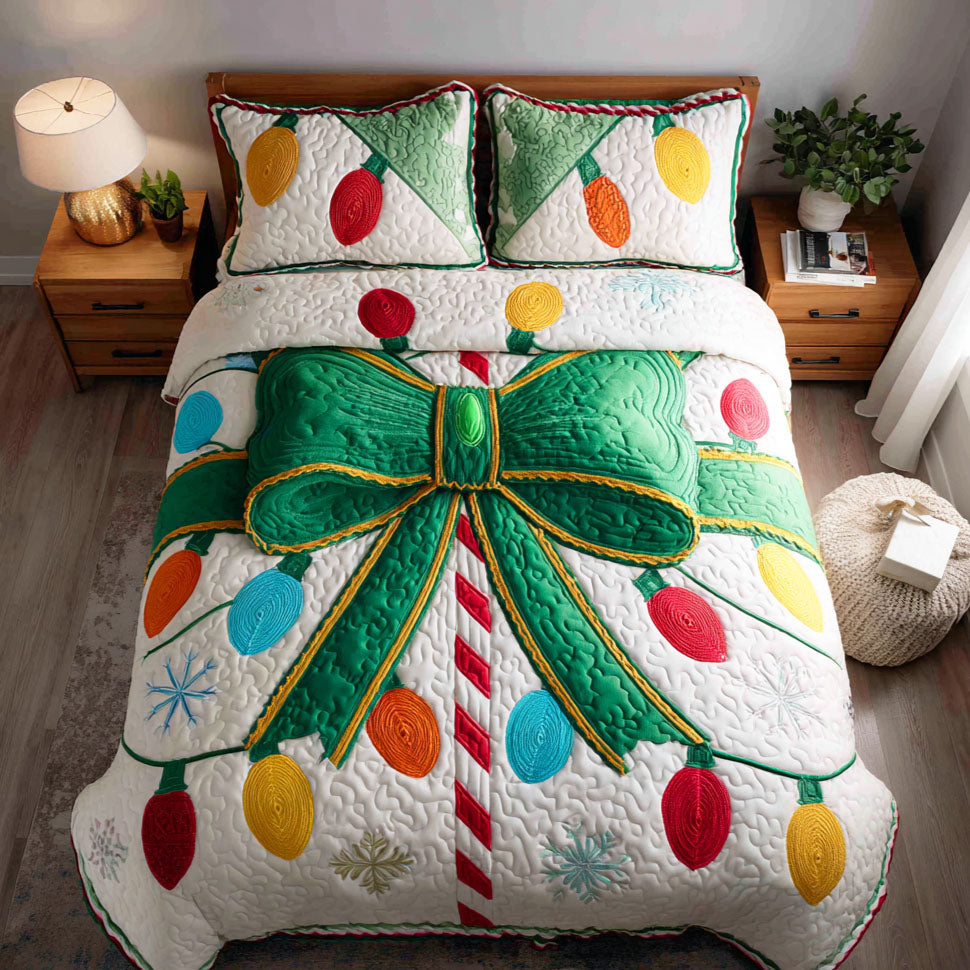 Festive Bow Quilted Bedding Set Holiday Duvet Sets Christmas Gifts For Boyfriend