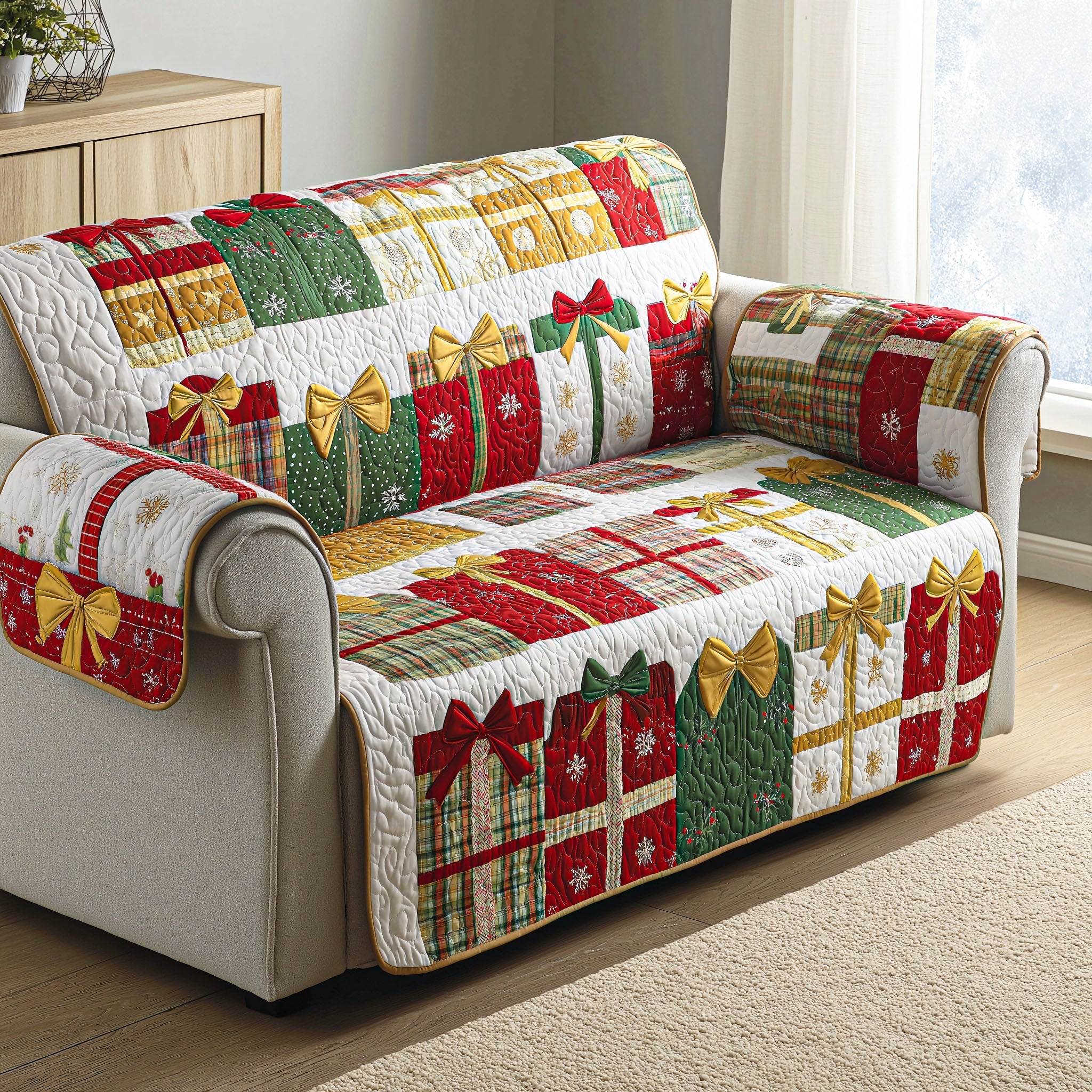 Festive Box Joy Quilted Sofa Cover Christmas Sofa Cover Best Friend Presents