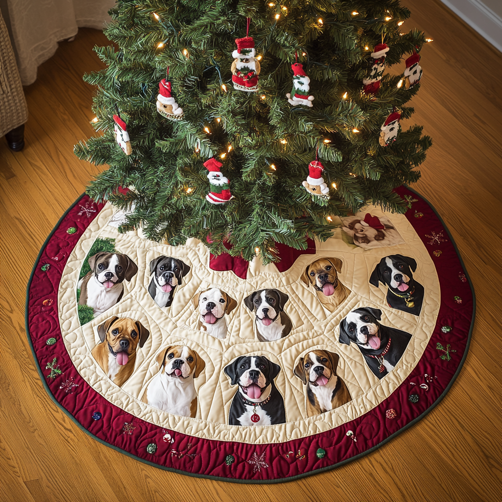 Festive Boxer Fun Christmas Quilted Tree Skirt Christmas Holiday Decor Home