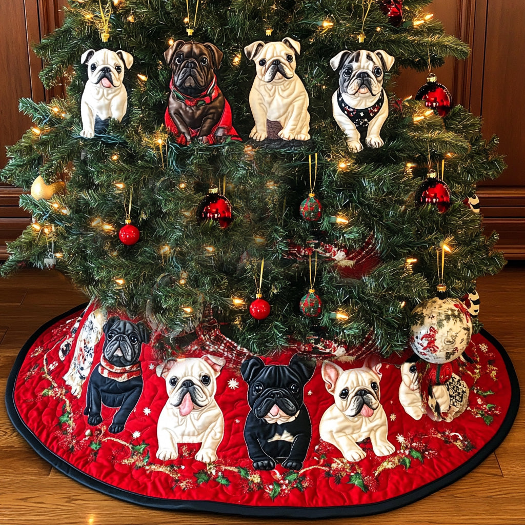 Festive Bulldog Quilted Christmas Tree Skirt Christmas Holiday Decor Home