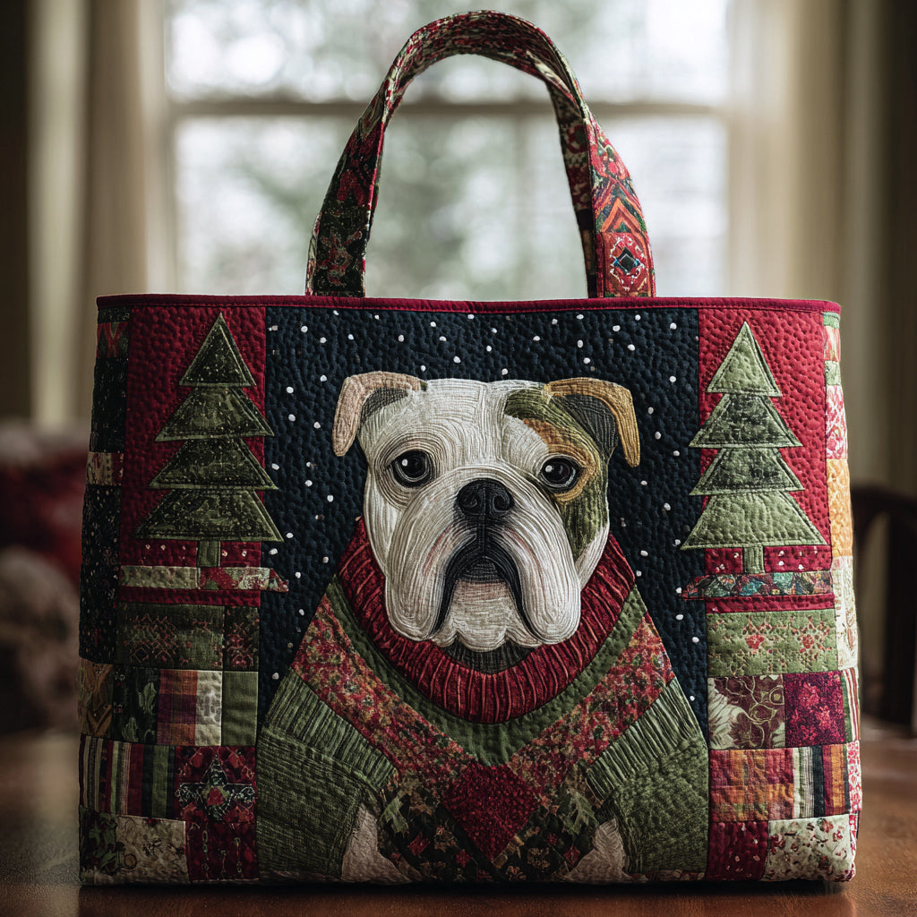 Festive Bulldog Quilted Tote Bag Unique Dog Gifts