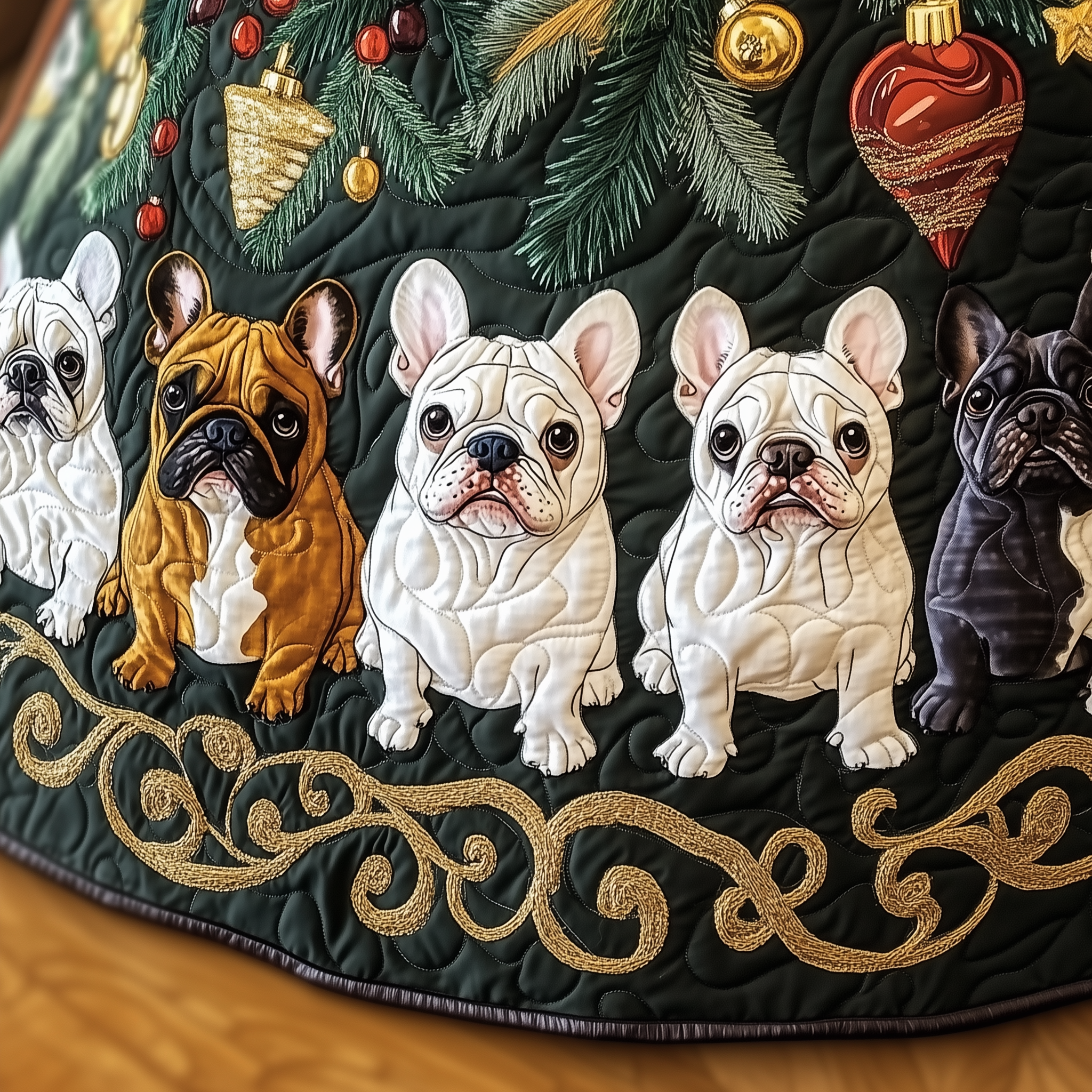 Festive Bulldog Quilted Tree Skirt Charming Holiday Home Merch