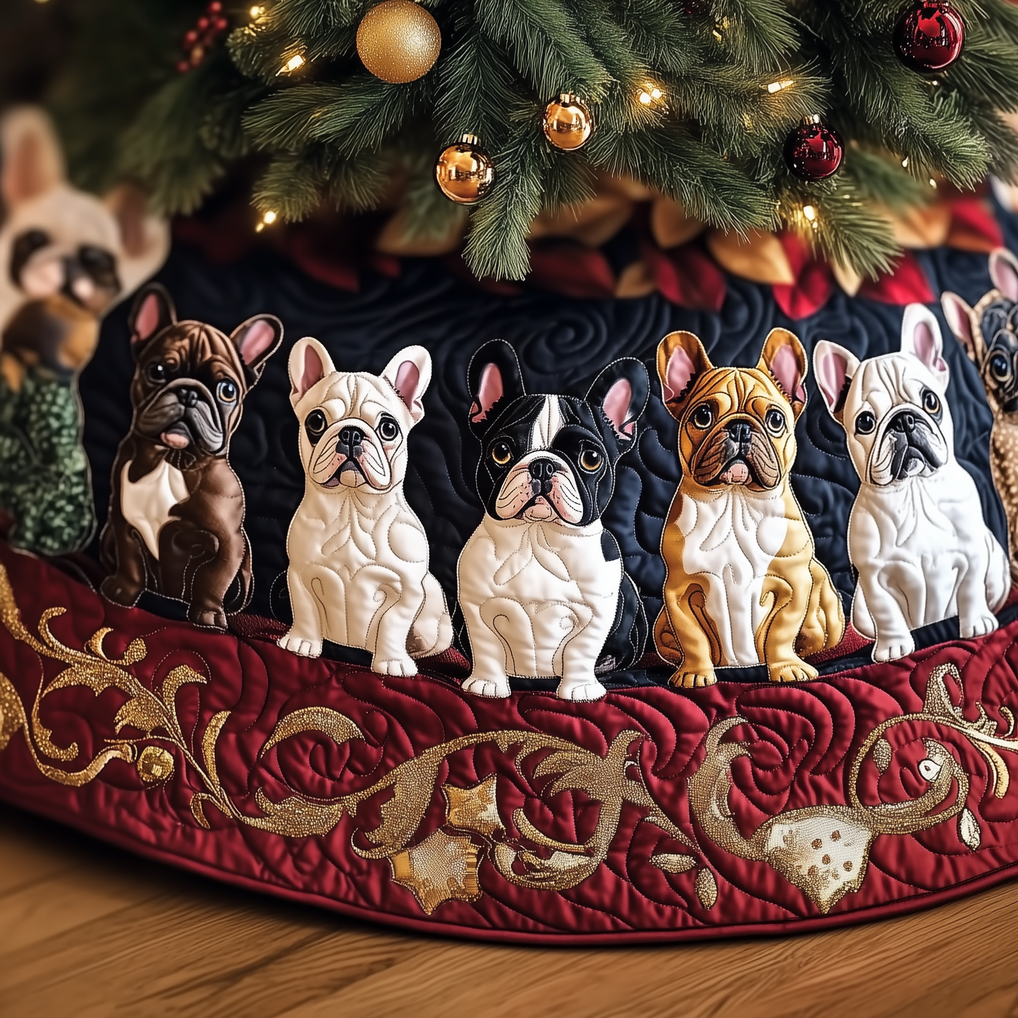 Festive Bulldog Quilted Tree Skirt Christmas Tree Decorations Gift Ideas For Bulldog Lovers