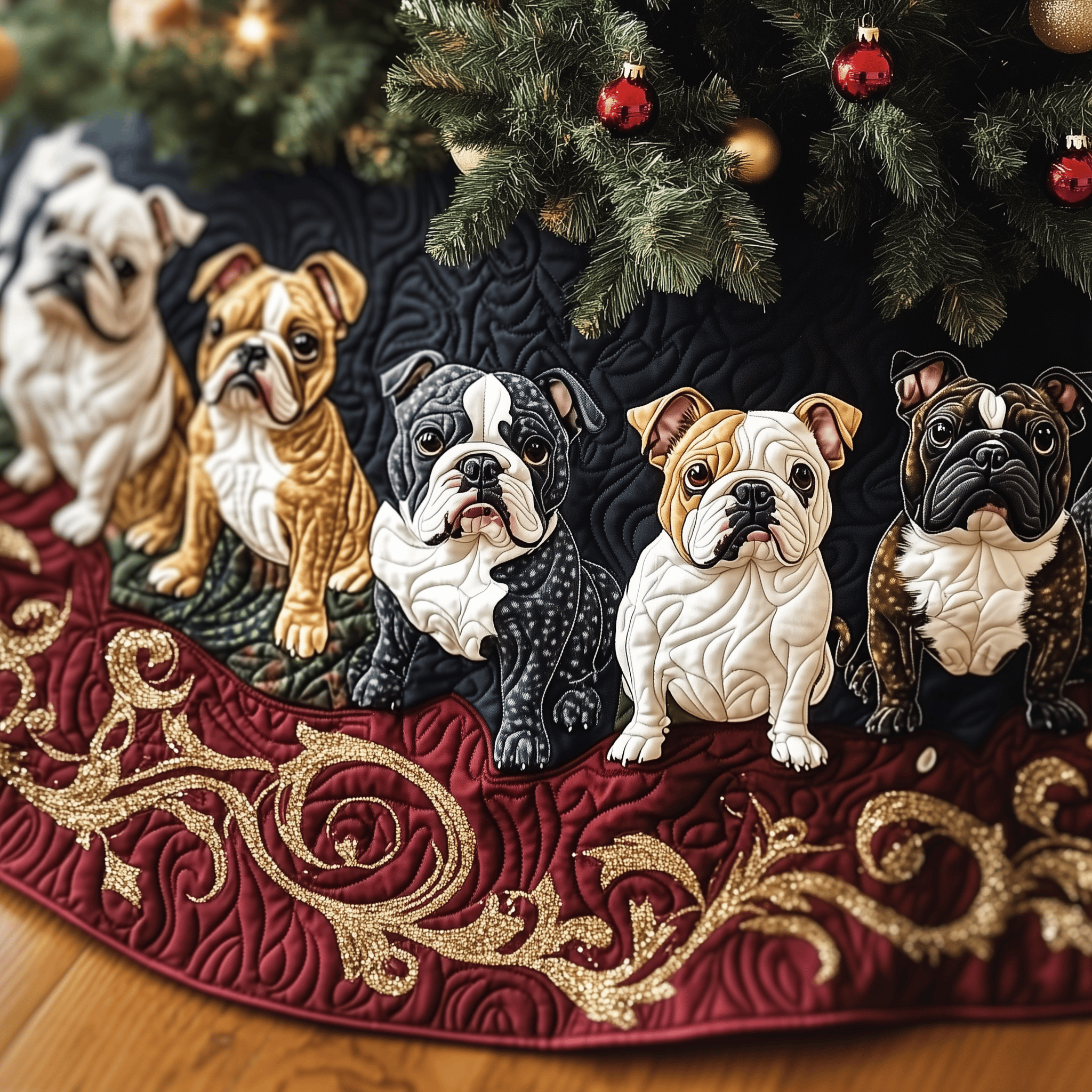 Festive Bulldog Quilted Tree Skirt Christmas Tree Decorations Gift Ideas For Bulldog Lovers