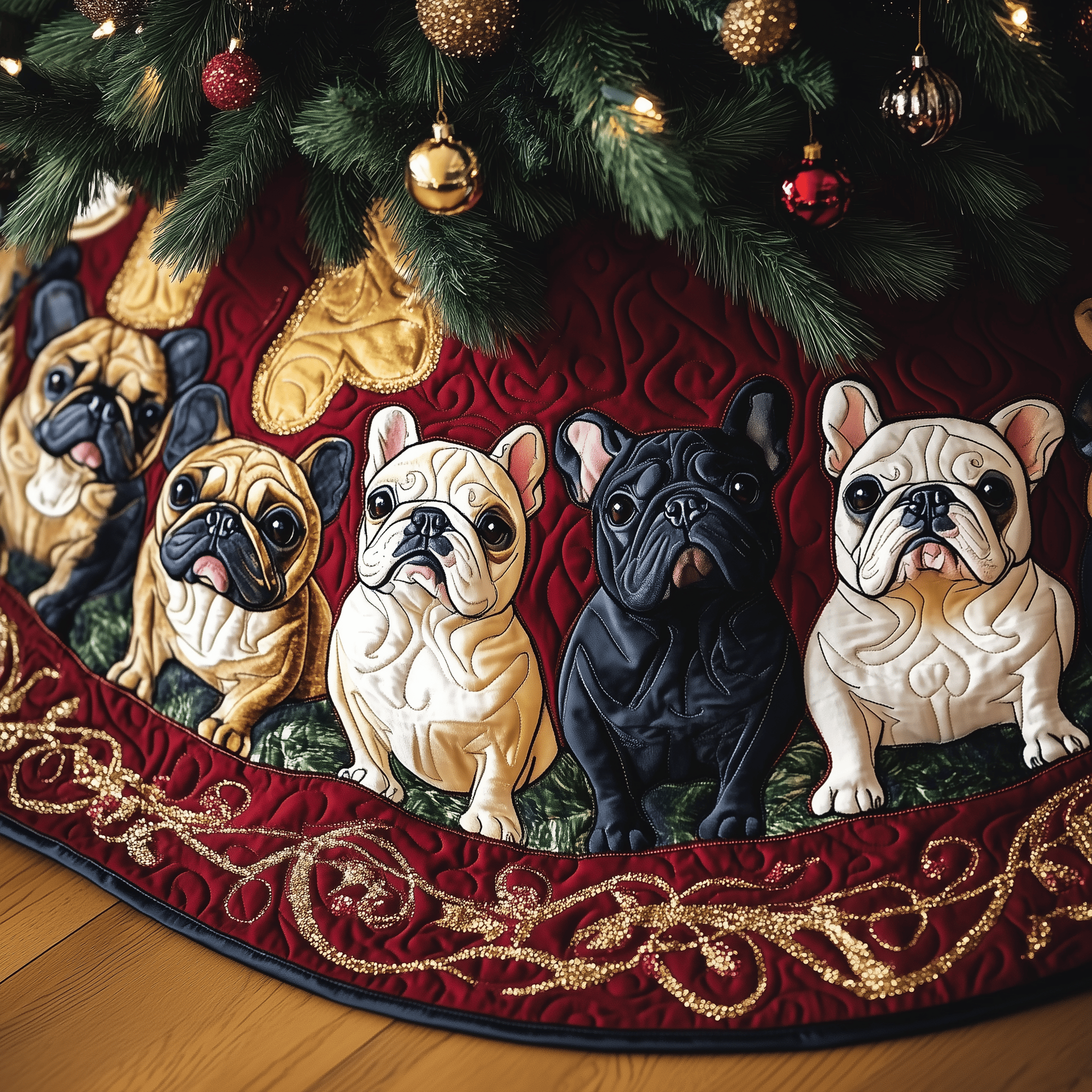 Festive Bulldog Quilted Tree Skirt Christmas Tree Skirt Xmas Gifts For Animal Lovers