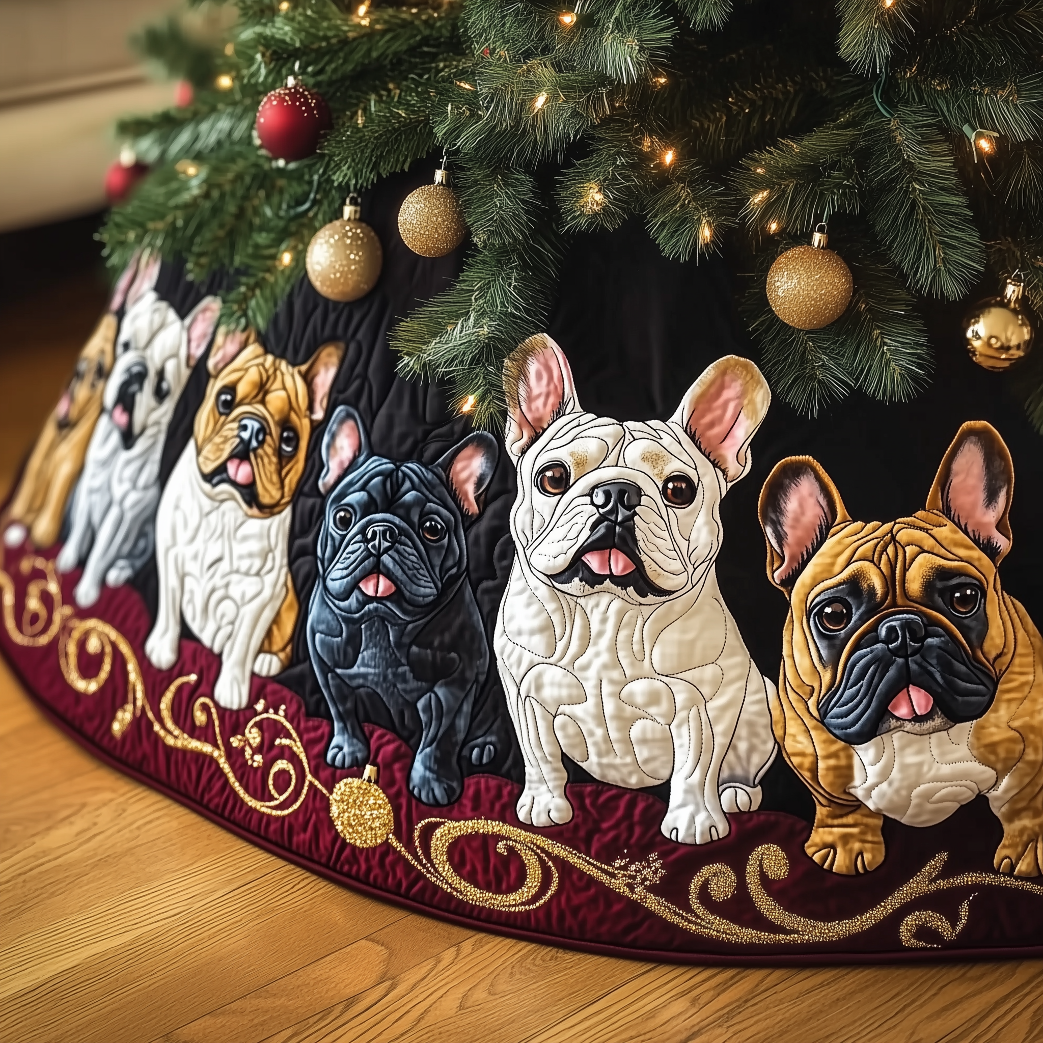 Festive Bulldog Quilted Tree Skirt Christmas Tree Surround Decorations Themed Bulldog Owner Gifts