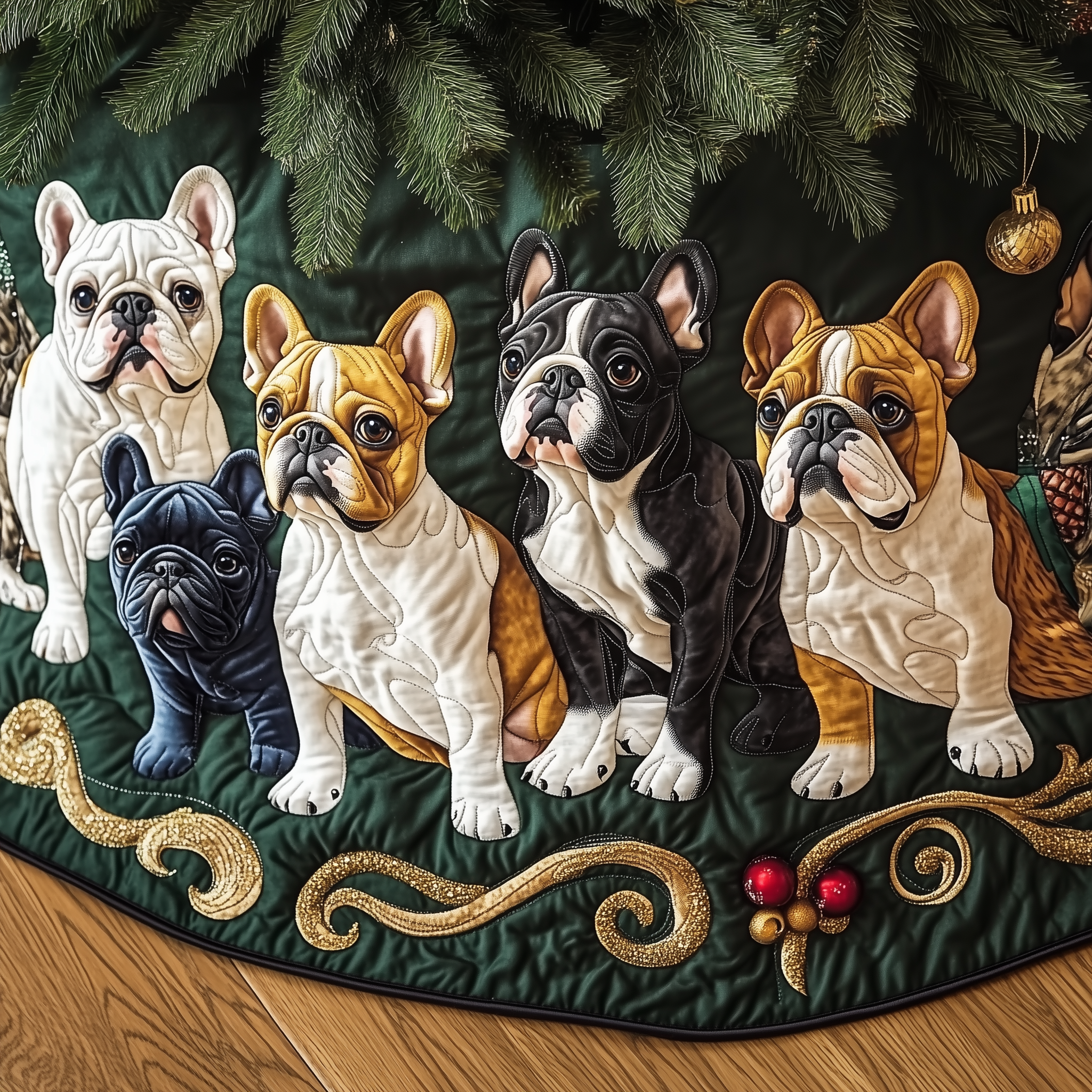 Festive Bulldog Quilted Tree Skirt Christmas Tree Surround Decorations Themed Bulldog Owner Gifts