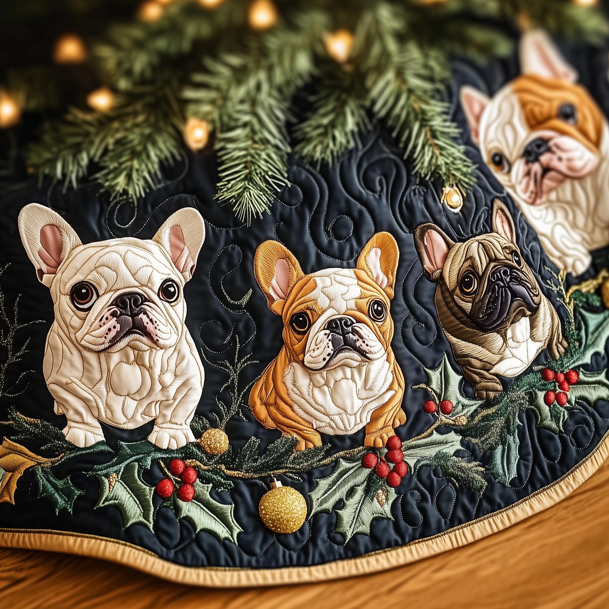 Festive Bulldog Quilted Tree Skirt Holiday Christmas Tree Base Decorations Gift Ideas For Bulldog Lovers