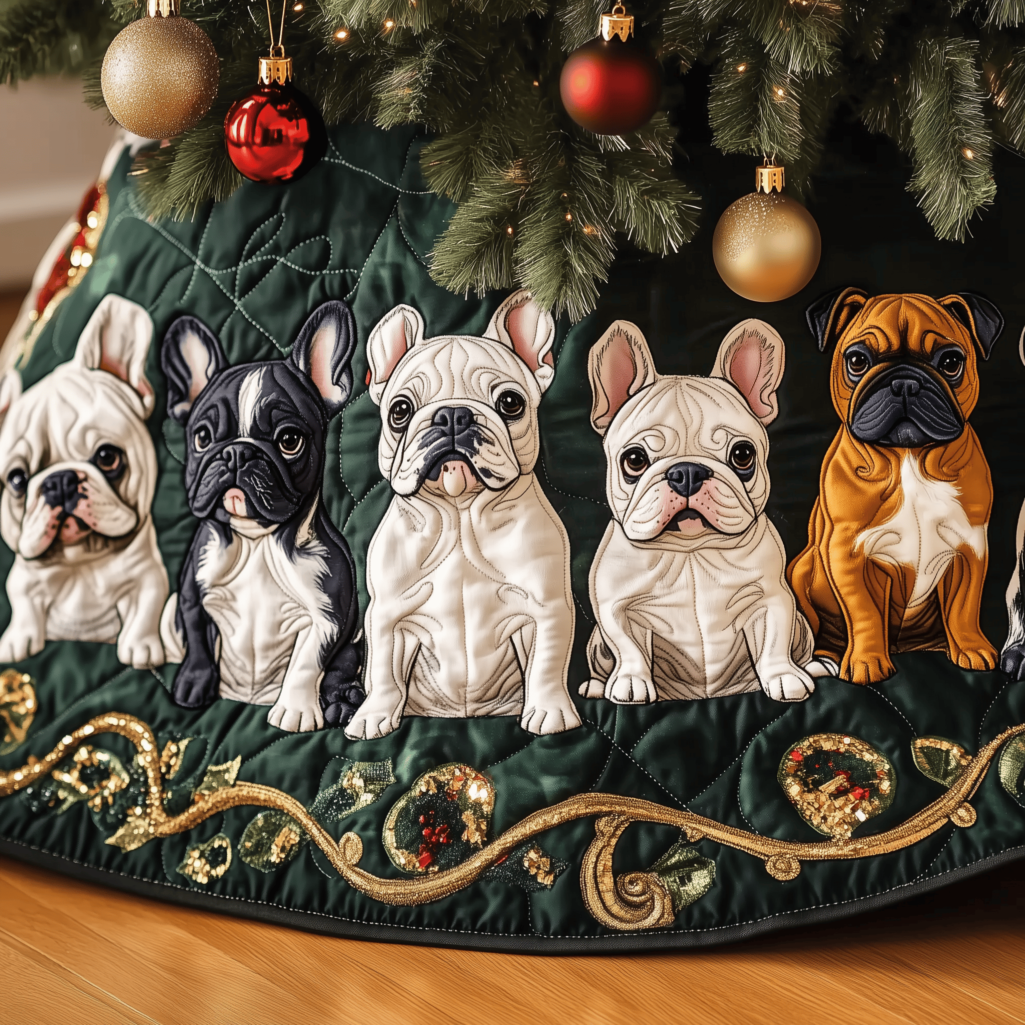 Festive Bulldog Quilted Tree Skirt Holiday Christmas Tree Base Decorations Gift Ideas For Bulldog Lovers