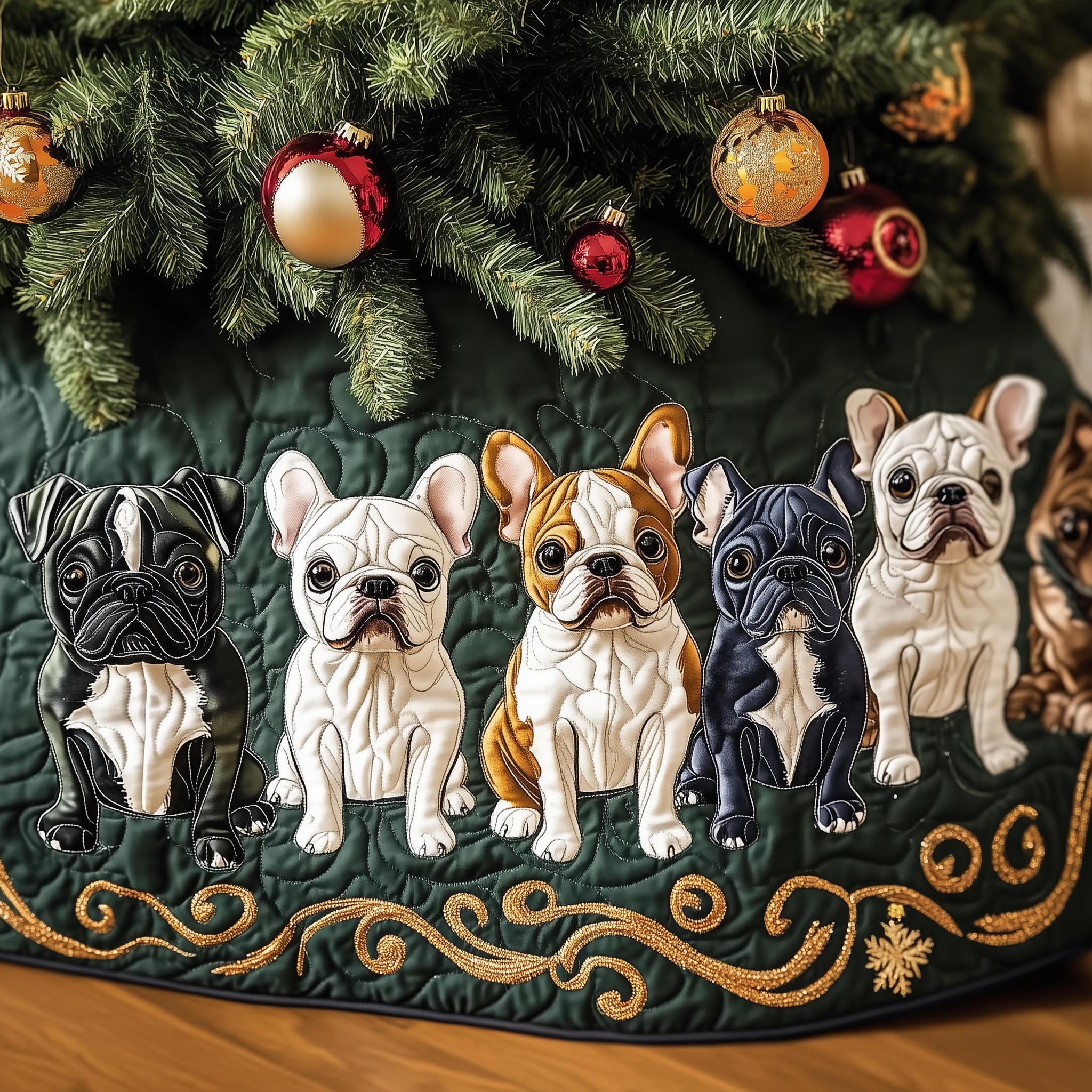 Festive Bulldog Quilted Tree Skirt Holiday Christmas Tree Base Decorations Gift Ideas For Bulldog Lovers