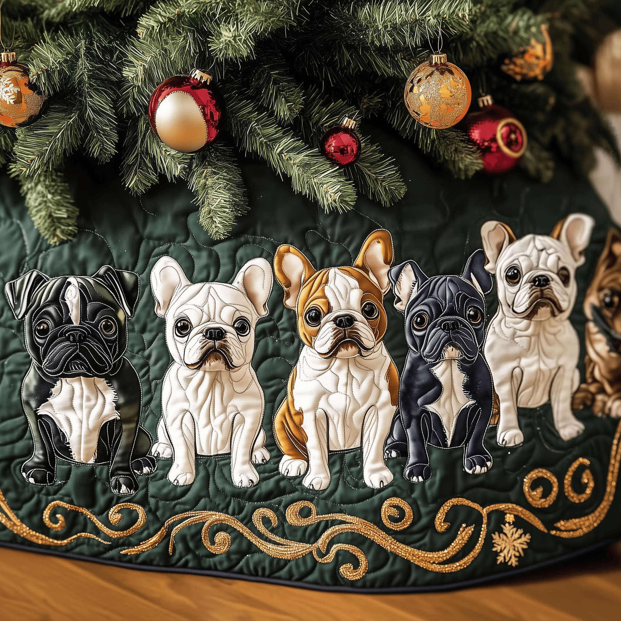 Festive Bulldog Quilted Tree Skirt X Mas Tree Skirt Christmas Presents For My Wife
