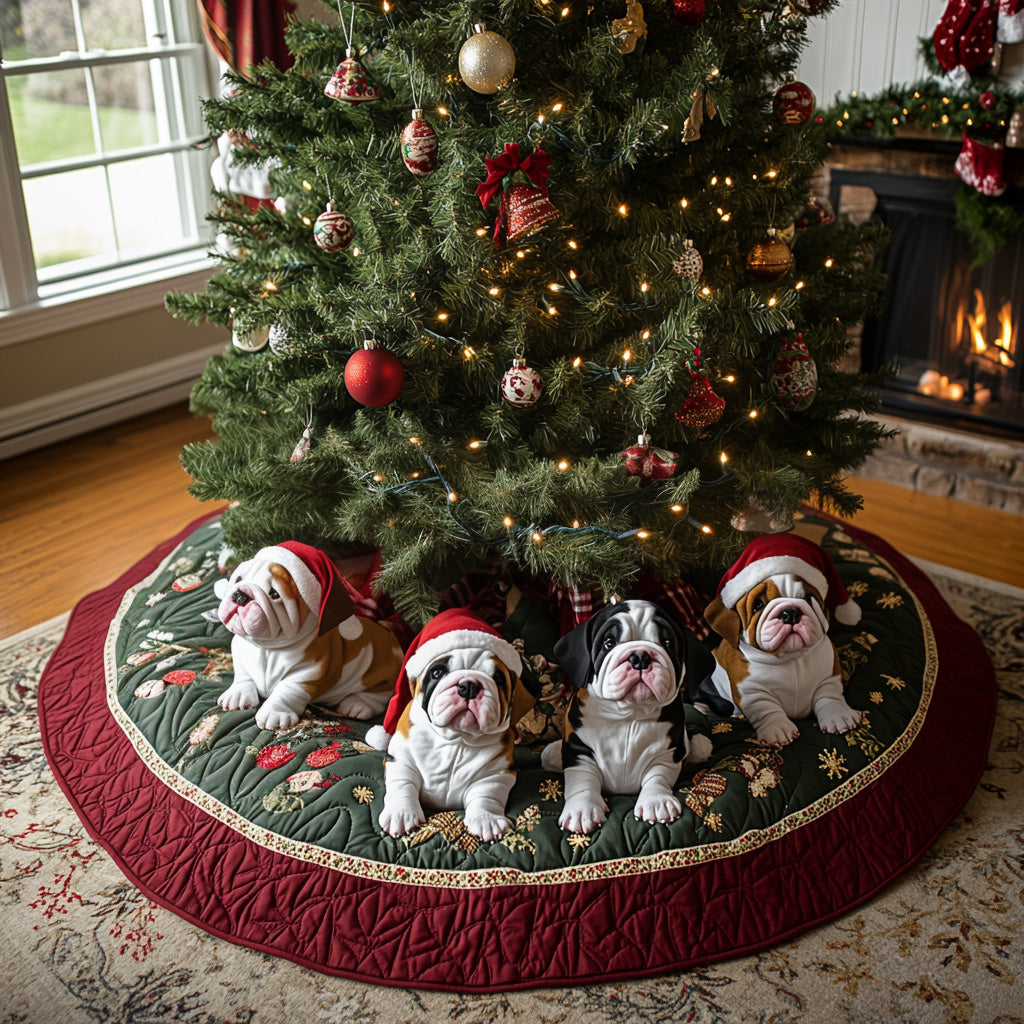 Festive Bulldog Spirit Quilted Christmas Tree Skirt Beautiful Tree Skirt to Complete Your Christmas Look