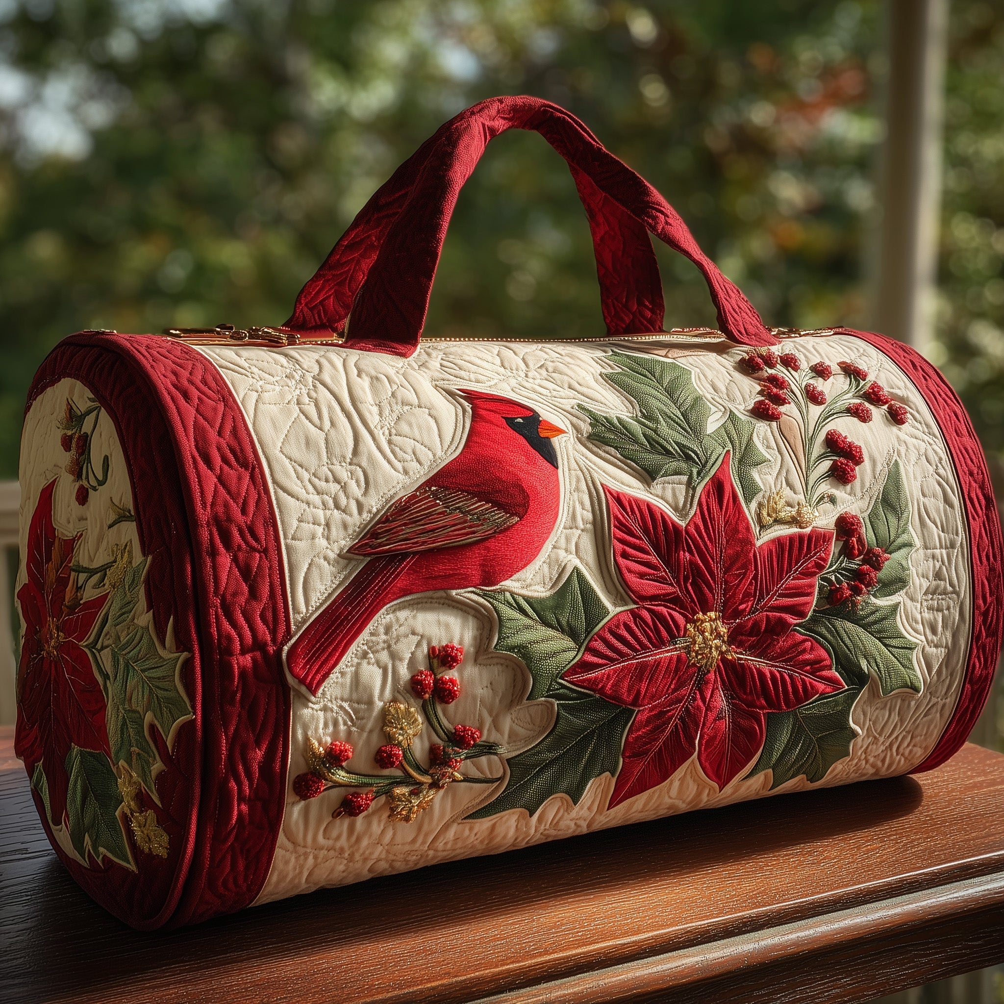Festive Cardinal Quilt Duffle Bag For Office And Campus