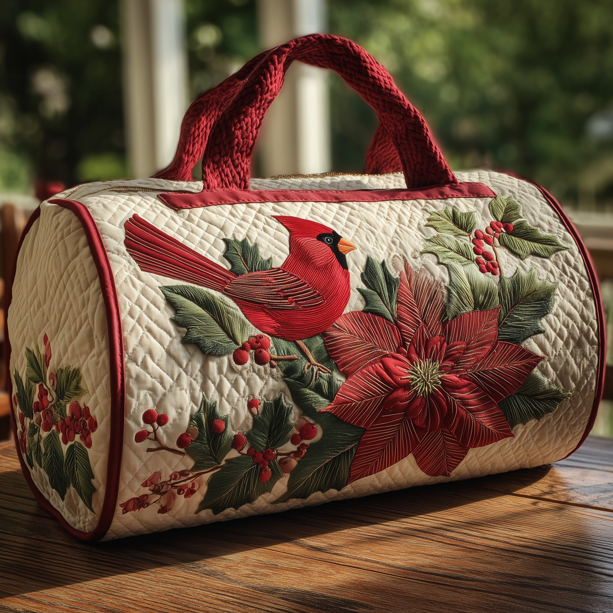 Festive Cardinal Quilt Duffle Bag Travel Friendly Design