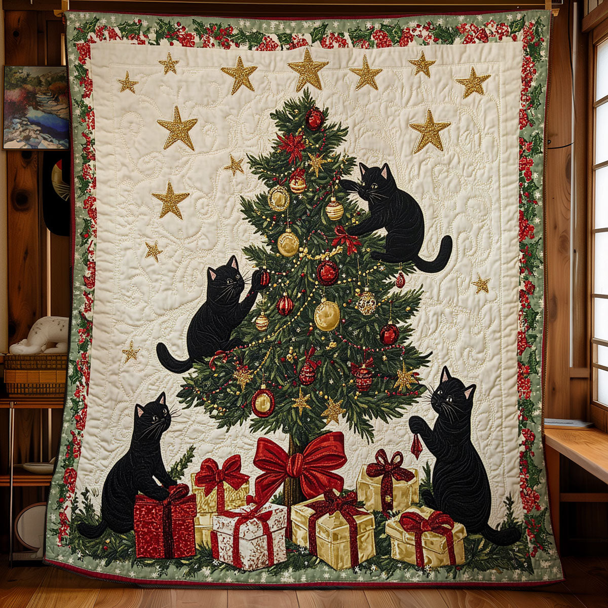 Festive Cat Dream Quilt Blanket King Size Blanket Christmas Gifts For Cat Lovers