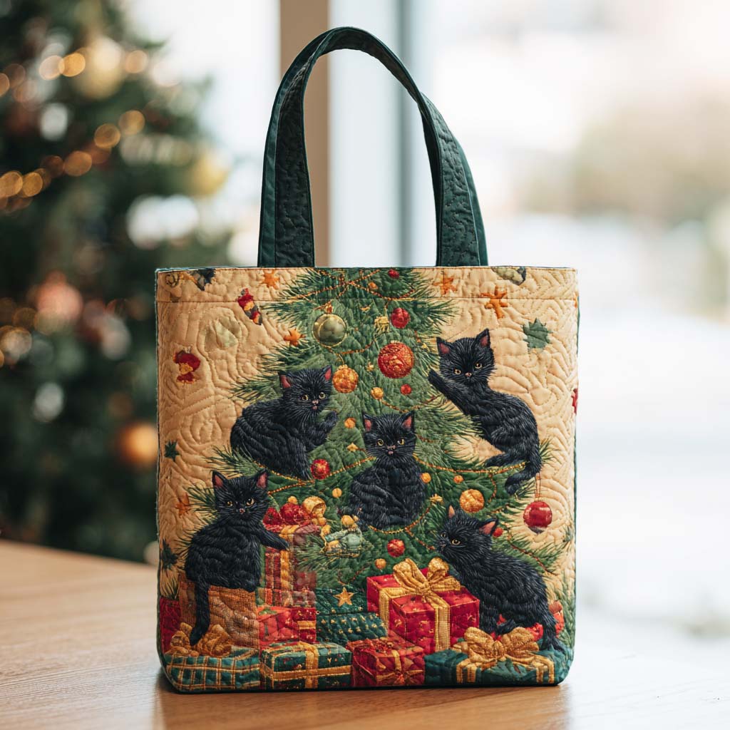 Festive Cat Quilted Tote Bag Unique Best Gifts For Cat Lovers