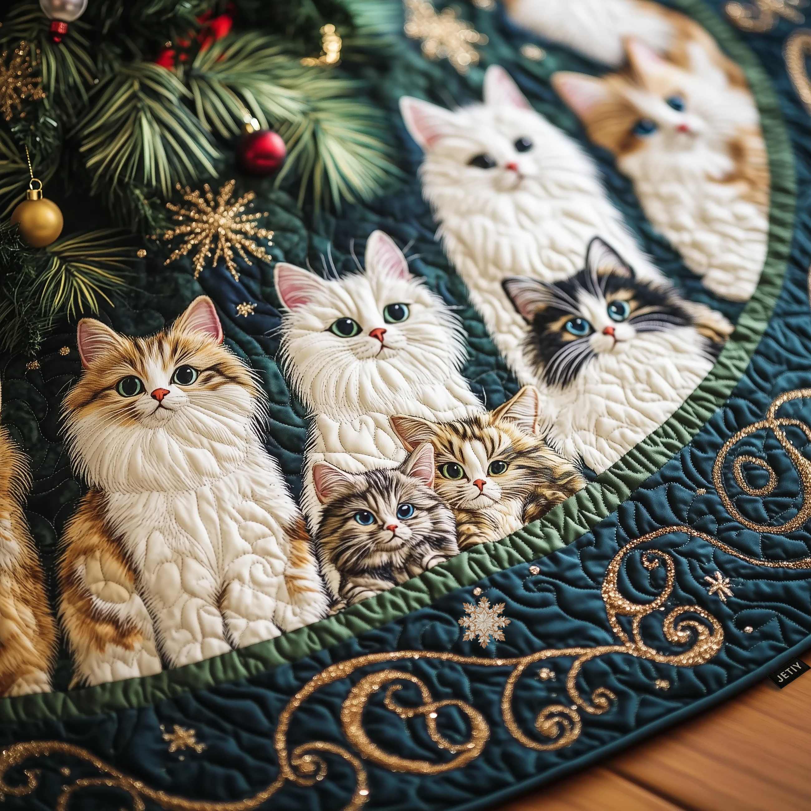 Festive Cat Quilted Tree Skirt Holiday Tree Skirt Must-Have