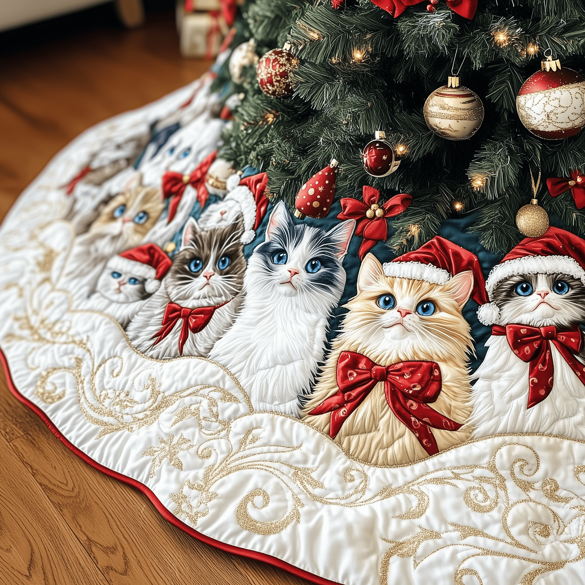 Festive Cat Quilted Tree Skirt Skirt For A Christmas Tree Best Christmas Gifts For A Grandma
