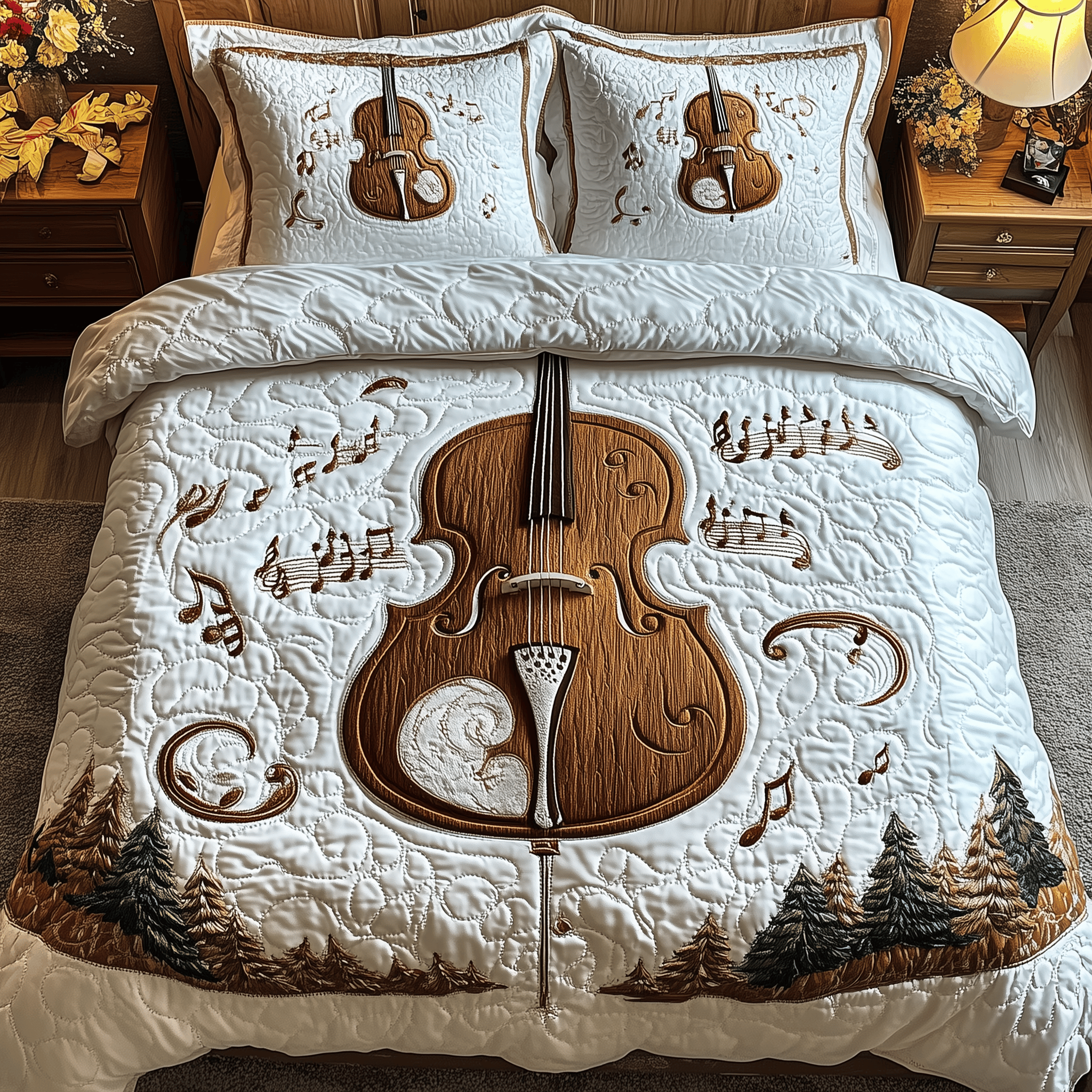 Festive Cello Quilted Bedding Set Christmas Bedding Set Christmas Gifts For Couples