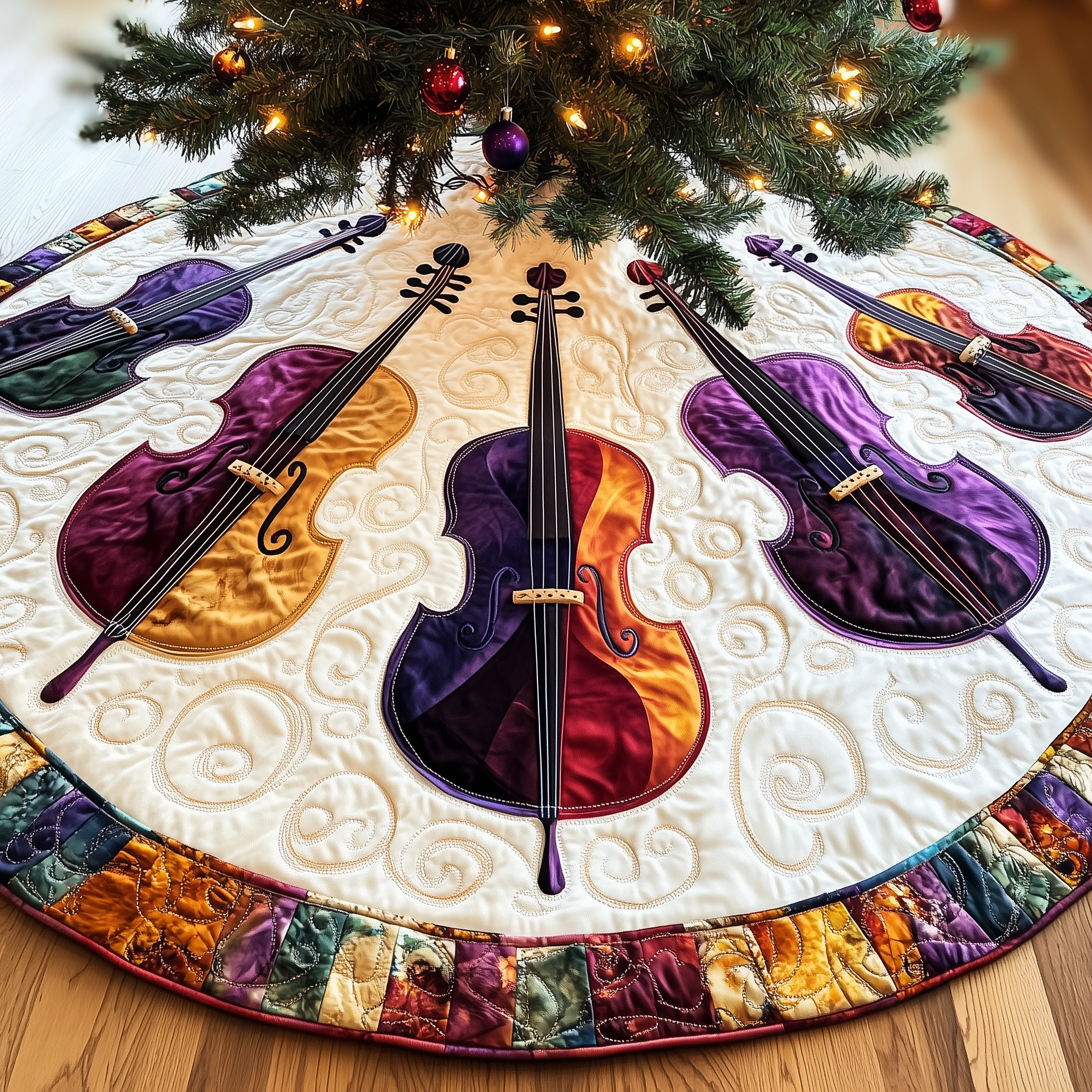Festive Cello Quilted Tree Skirt Beautiful Christmas Tree Skirt Merch