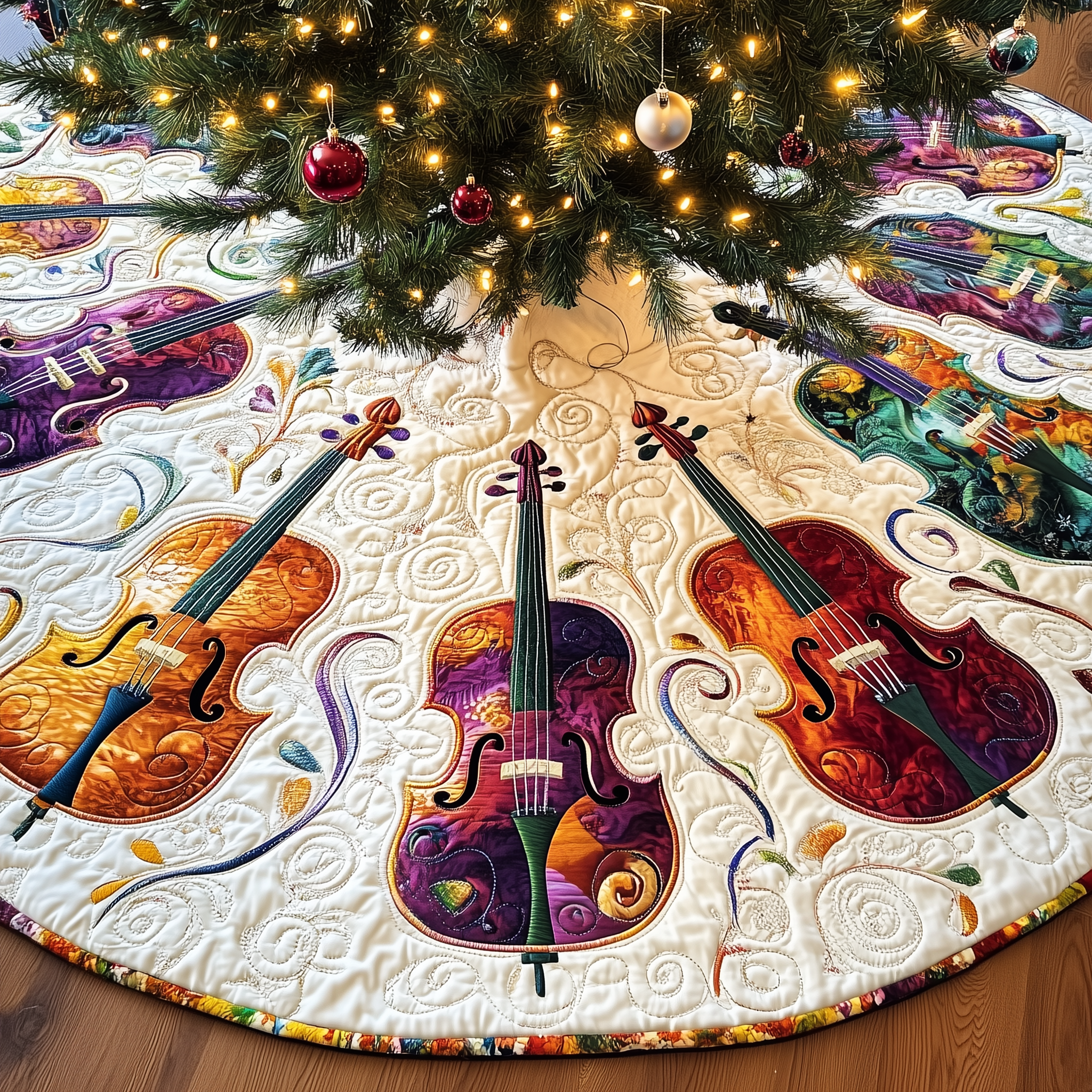 Festive Cello Quilted Tree Skirt Charming Thanksgiving Gift Merch