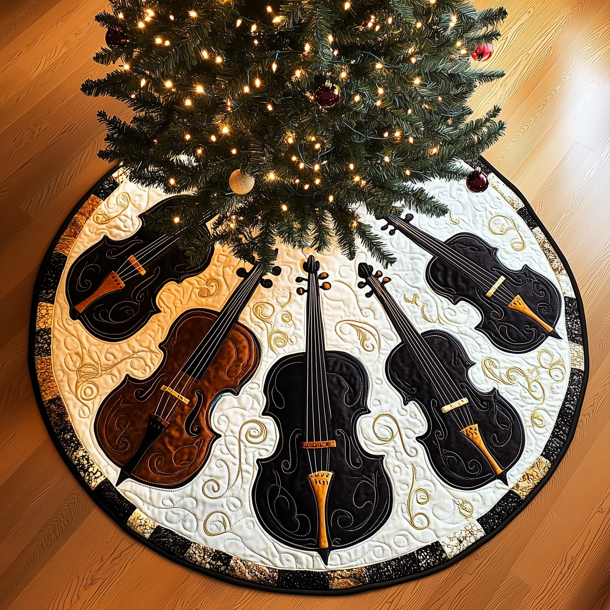 Festive Cello Quilted Tree Skirt Heartfelt Gift Merch For Mom