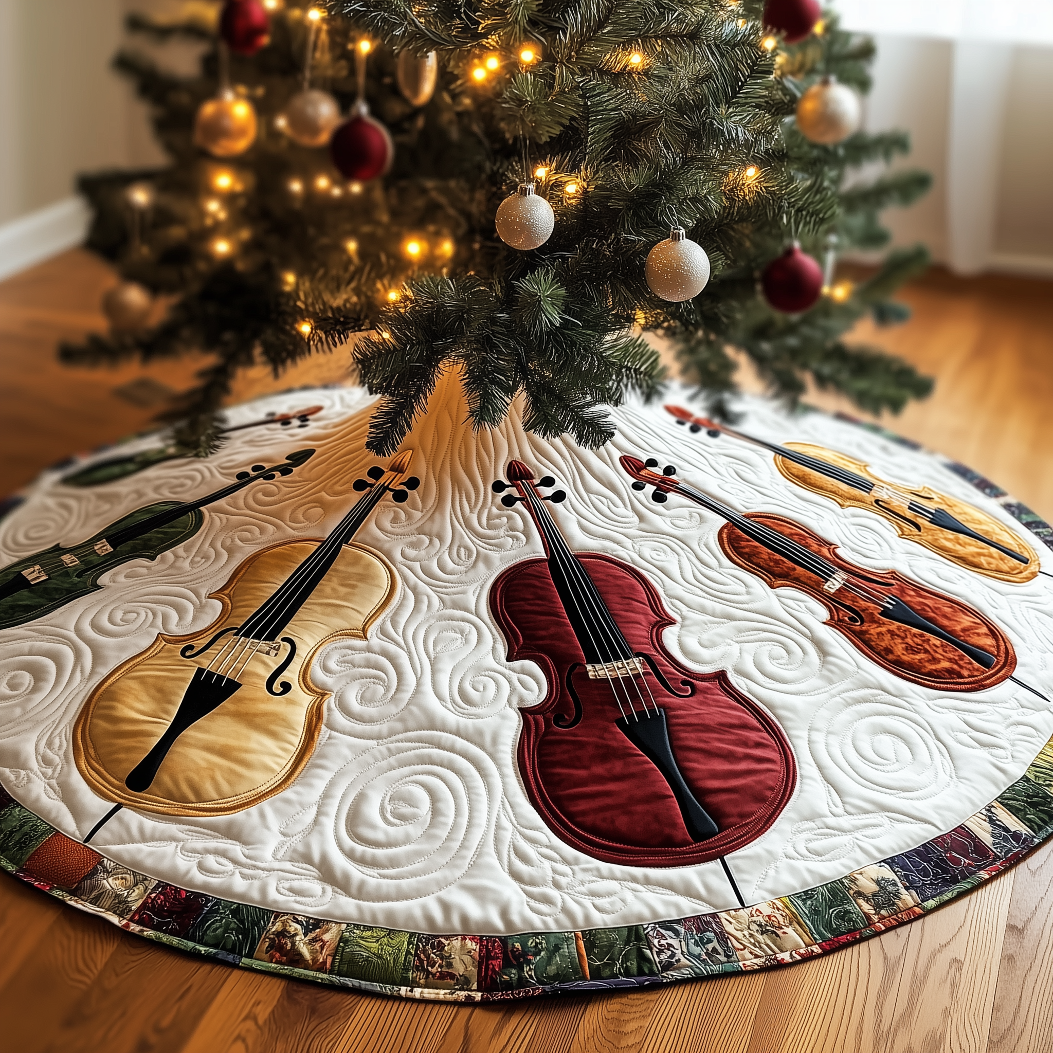 Festive Cello Quilted Tree Skirt Special Birthday Gift Merch