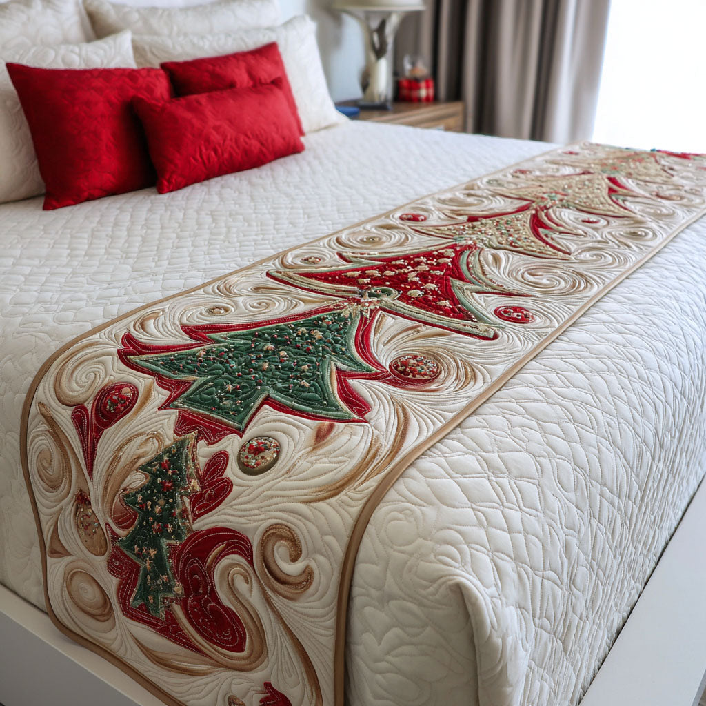 Festive Charm Quilted Bed Runner Bedroom Holiday Decor Xmas Gifts For Sister In Law