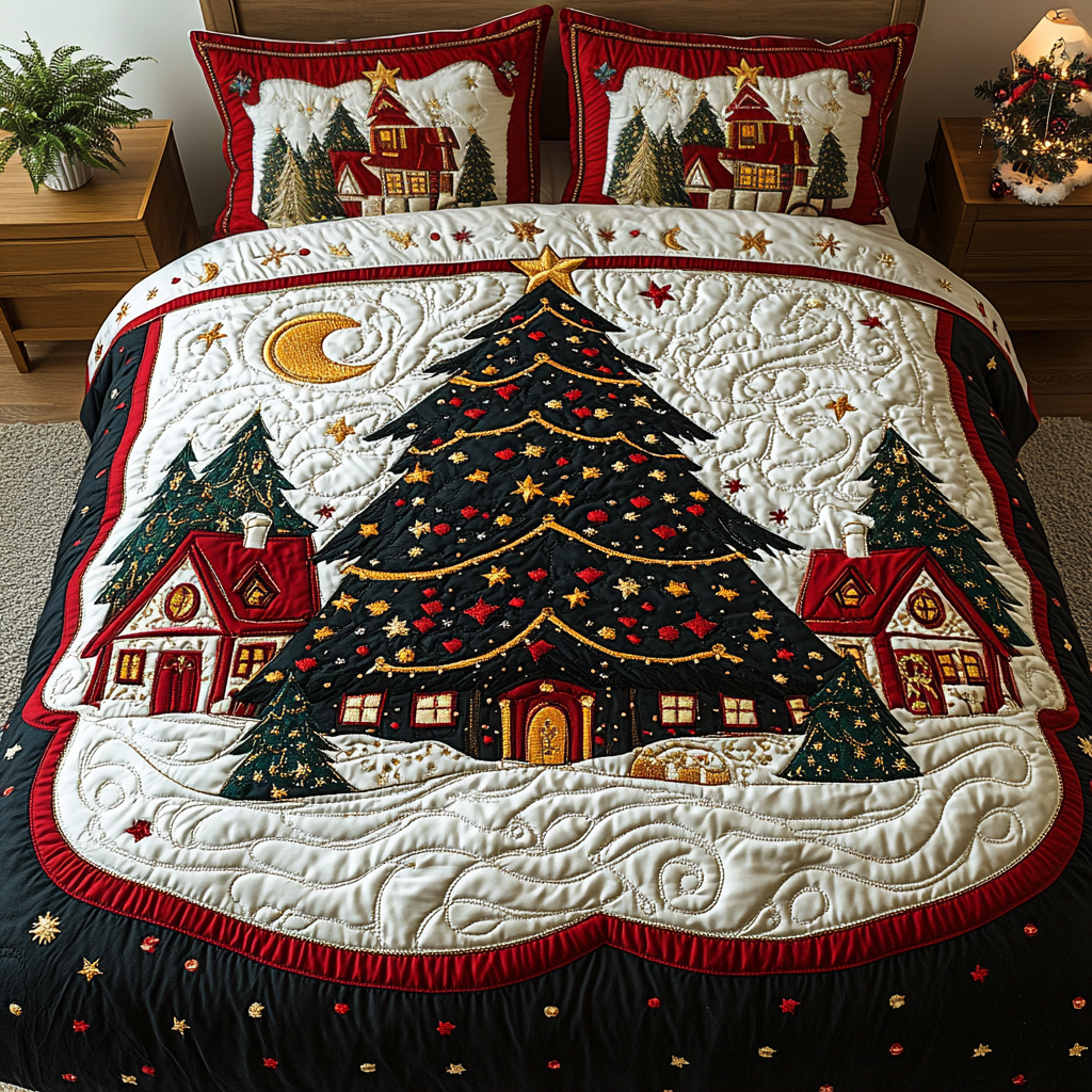Festive Charm Quilted Bedding Set Holiday Season Duvet Cover Set Christmas Gifts For Men